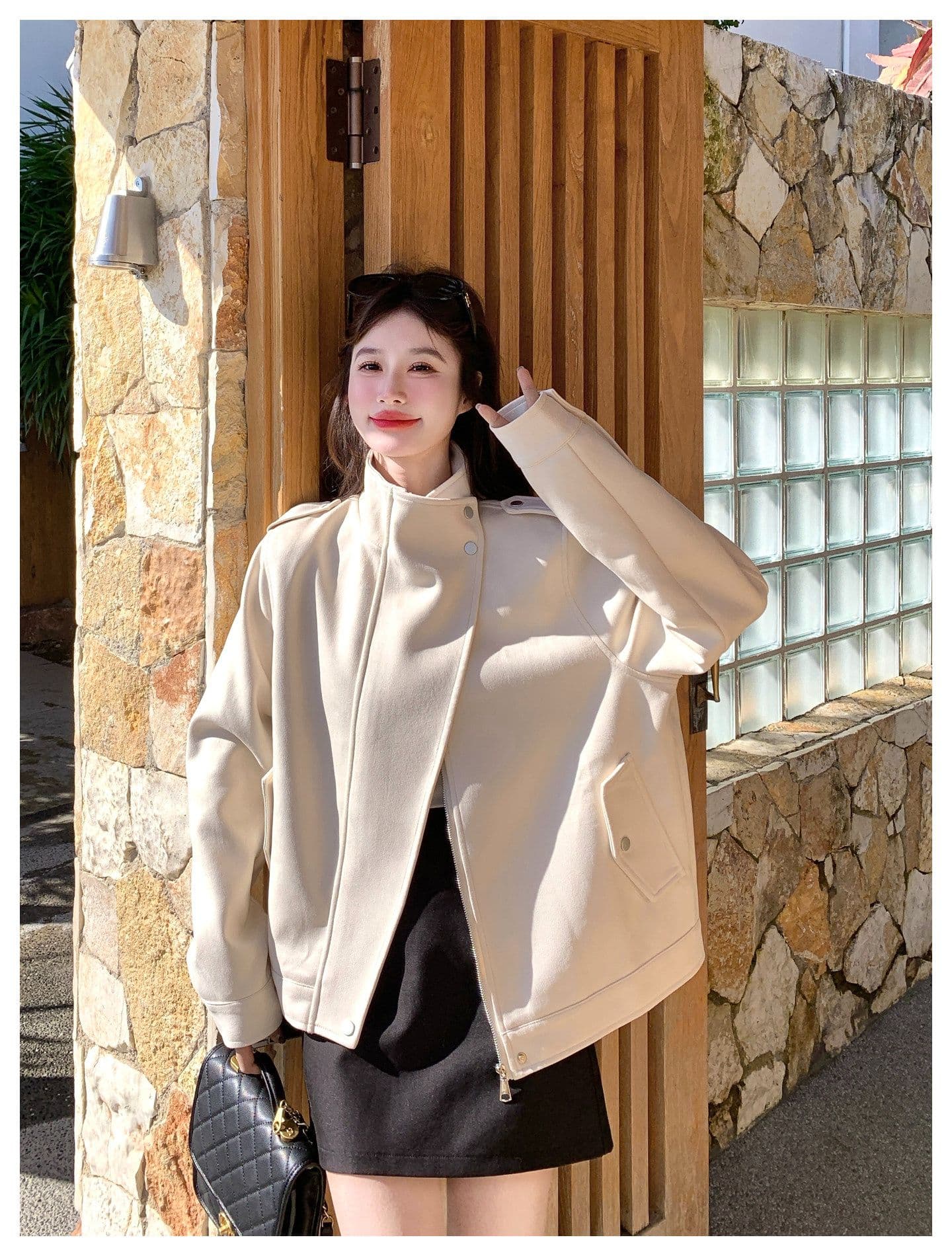 한국 스타일 디자인 센스 프로필 모양 스웨이드 원단 여성 코트 가을 새로운 작은 키 달콤한 차가운 캐주얼 바람 우유 화이트 재킷 상세 이미지 29