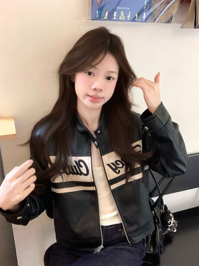 검정색 레트로 오토바이 쇼트 스타일 가죽 재킷 재킷 봄 작은 키 다용도 캐주얼 pu 가죽 자켓 맨위 이미지 2