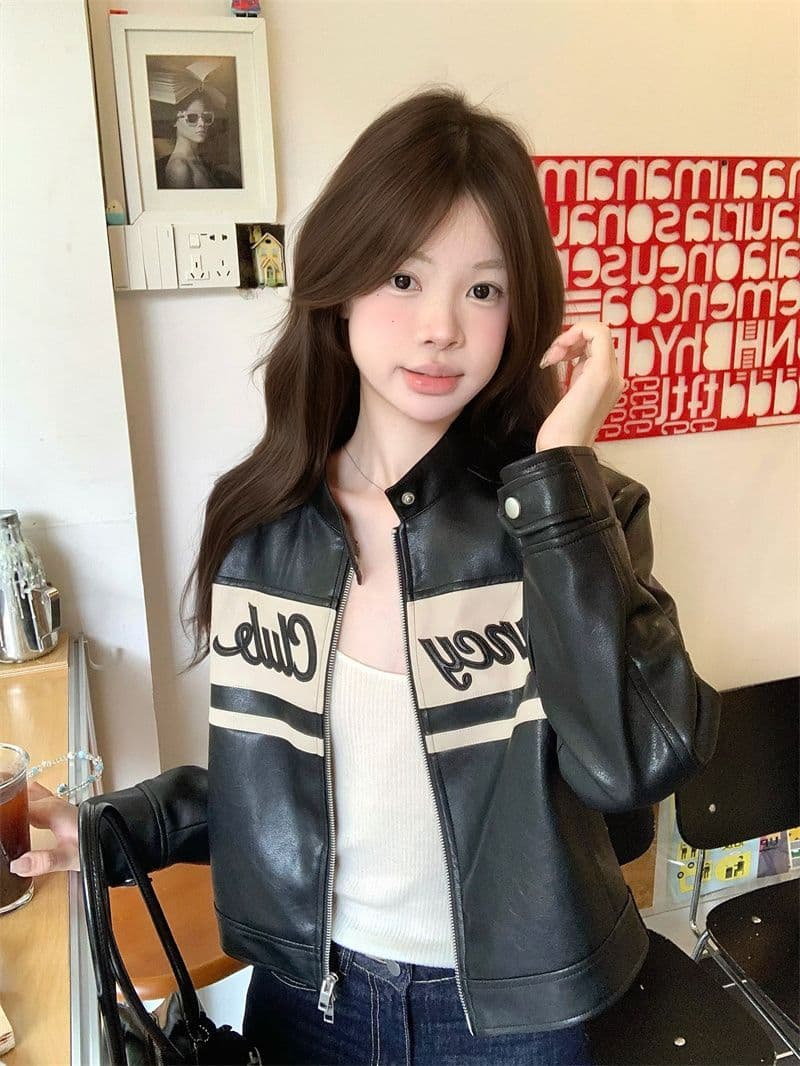 검정색 레트로 오토바이 쇼트 스타일 가죽 재킷 재킷 봄 작은 키 다용도 캐주얼 pu 가죽 자켓 맨위 상세 이미지 3