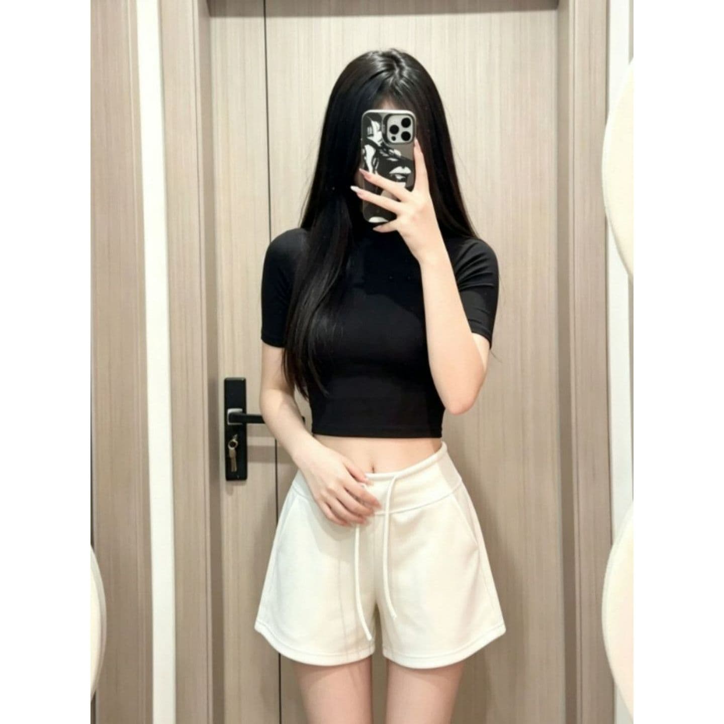 광저우 단단한 경기 사람들 면 빈 가스 층 280 그램 캐주얼 요가 한 마디 운동 3 점 바지 트렌디 이미지 5