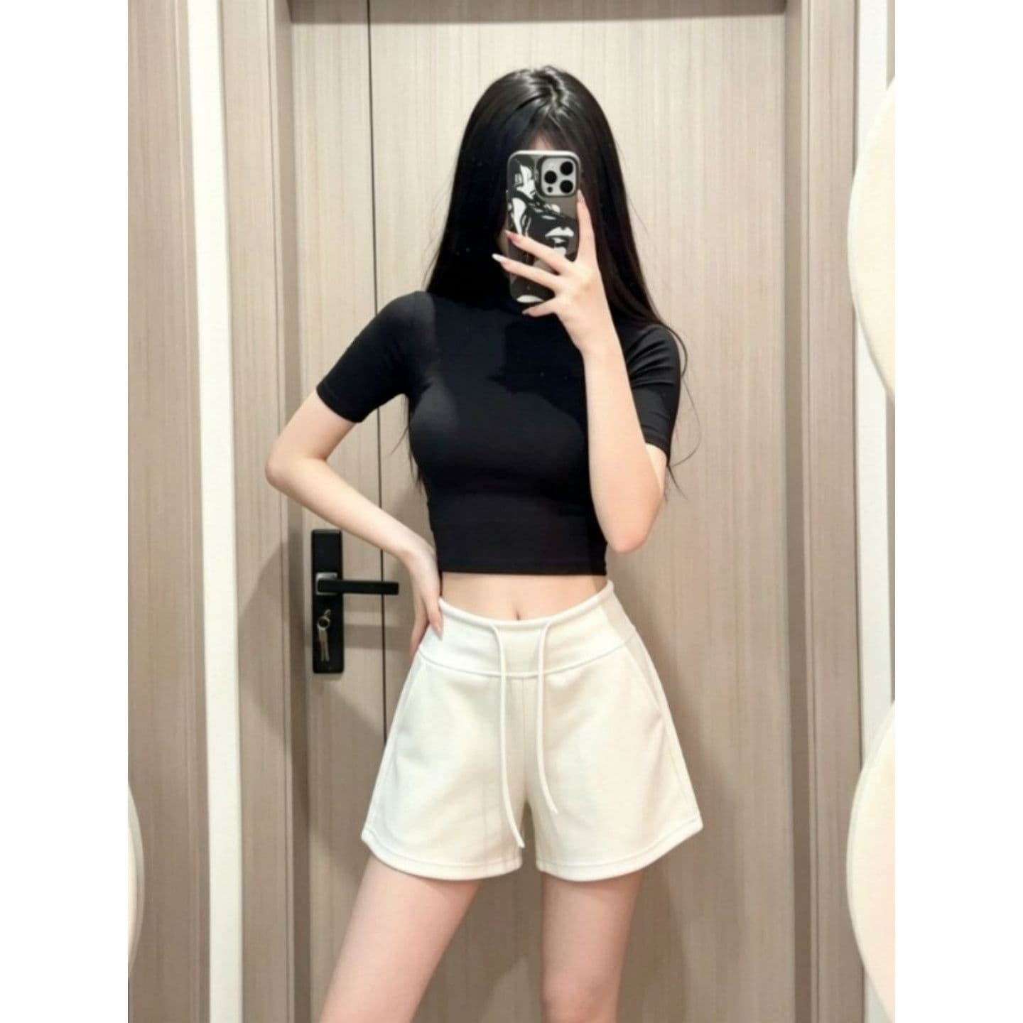 광저우 단단한 경기 사람들 면 빈 가스 층 280 그램 캐주얼 요가 한 마디 운동 3 점 바지 트렌디 이미지 4