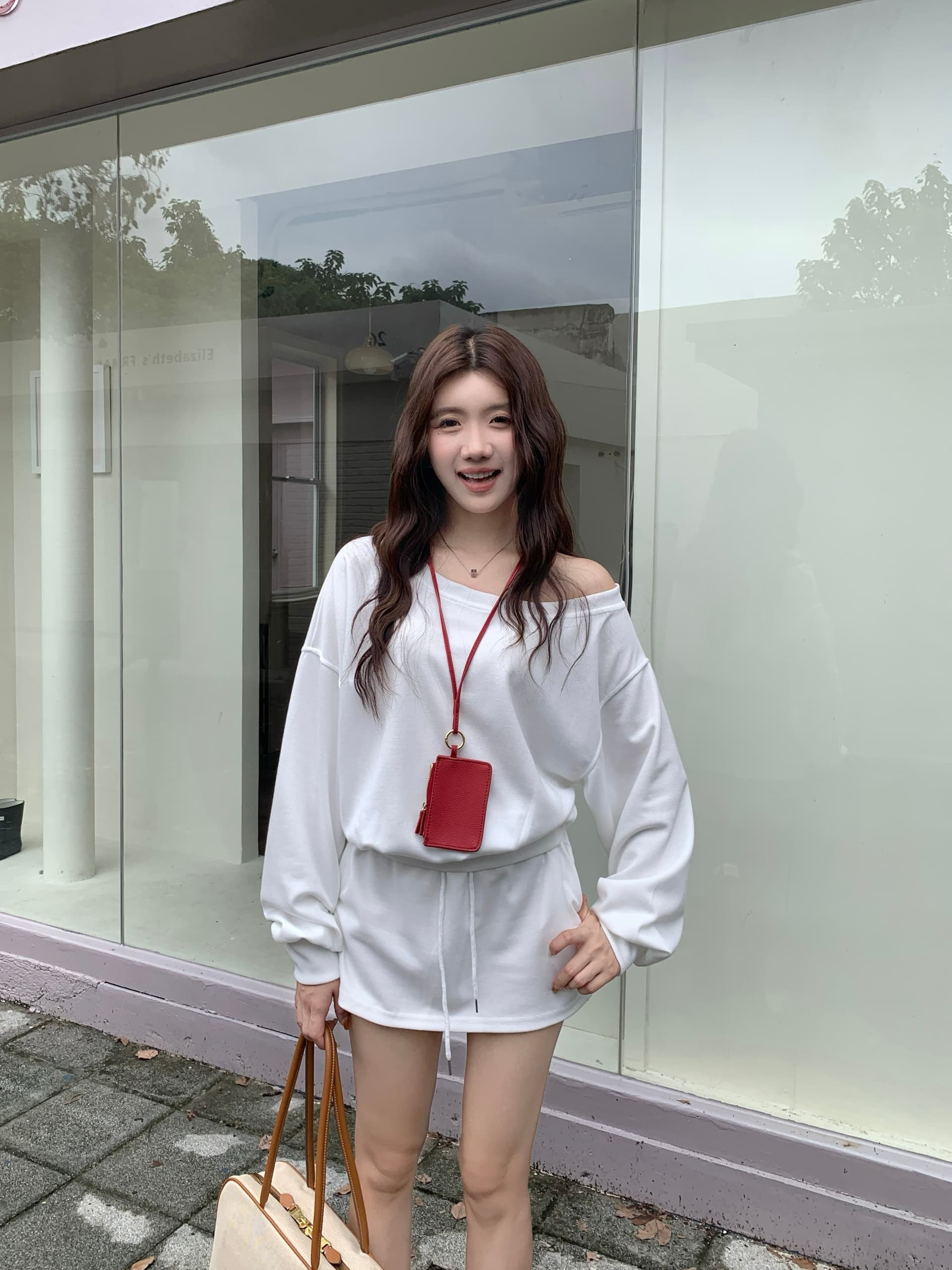 투피스 세트 빅 사이즈 아메리칸 느긋한 비스듬한 어깨 후드티 여성 느슨함 센스 달콤한 핫걸 맨위 상세 이미지 22