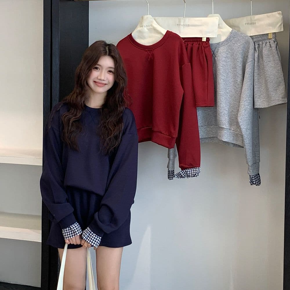 빅 사이즈 세트 캐주얼 패션 고급 센스 miu 부서 후드티 치마 투피스 세트 이미지 3