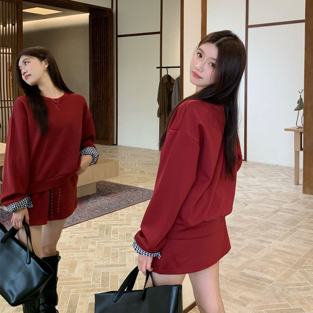 빅 사이즈 세트 캐주얼 패션 고급 센스 miu 부서 후드티 치마 투피스 세트 이미지 2