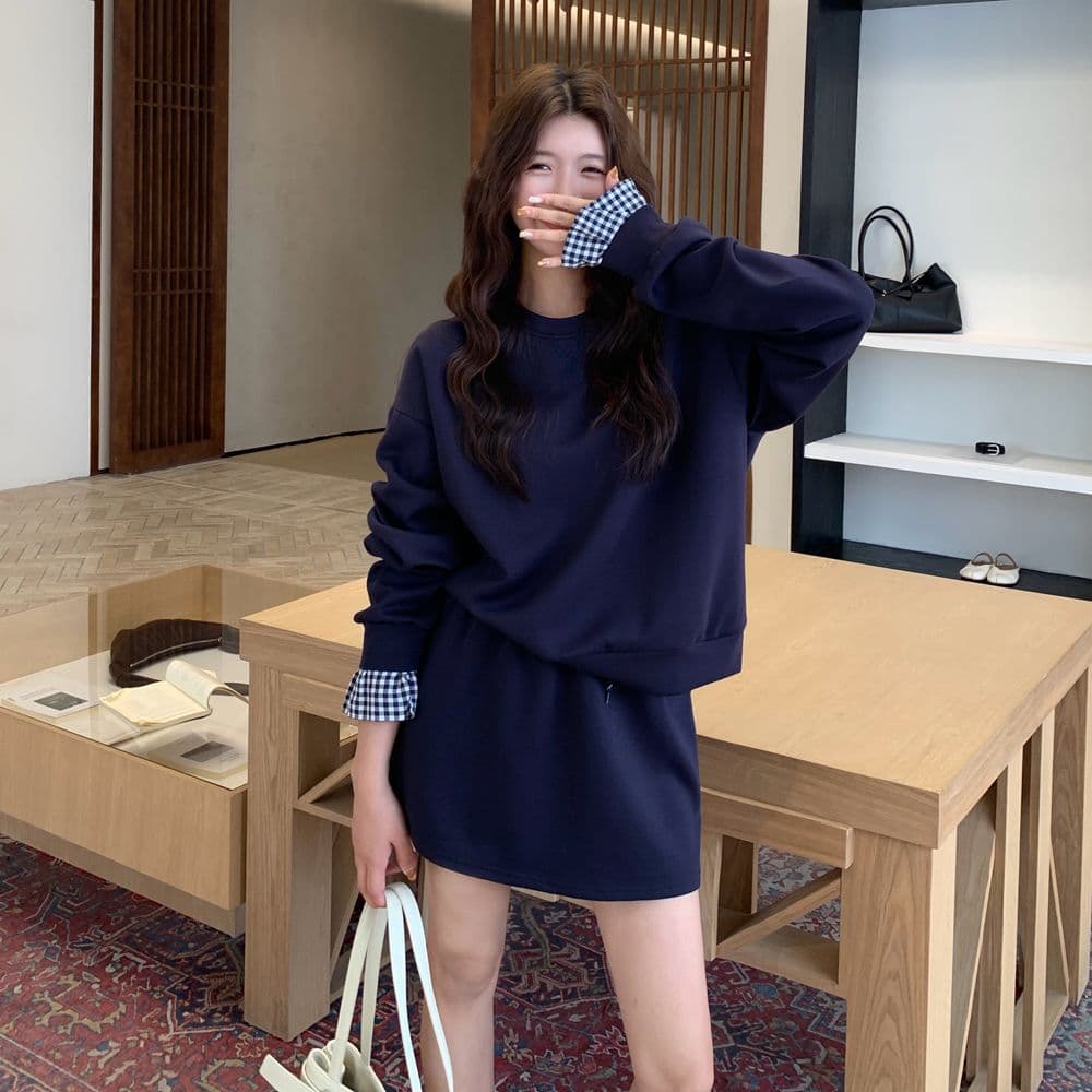 빅 사이즈 세트 캐주얼 패션 고급 센스 miu 부서 후드티 치마 투피스 세트