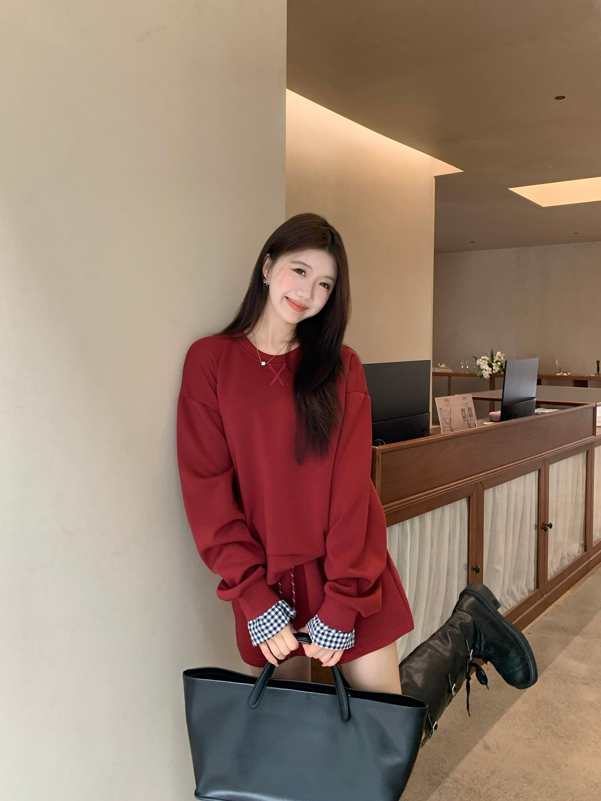 빅 사이즈 세트 캐주얼 패션 고급 센스 miu 부서 후드티 치마 투피스 세트 상세 이미지 5