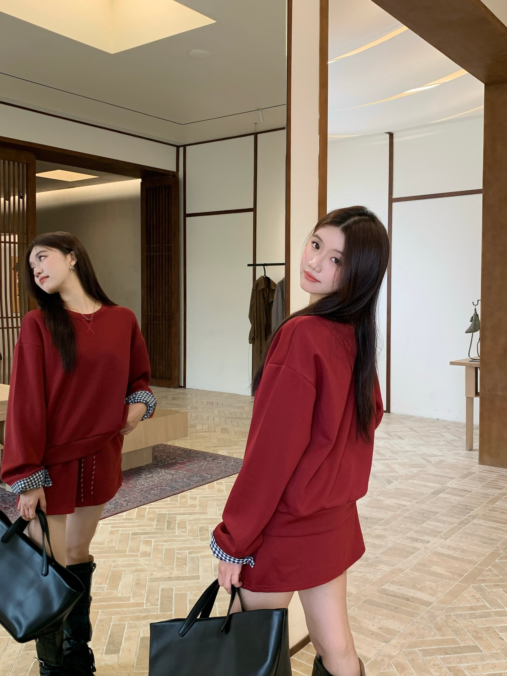 빅 사이즈 세트 캐주얼 패션 고급 센스 miu 부서 후드티 치마 투피스 세트 상세 이미지 6