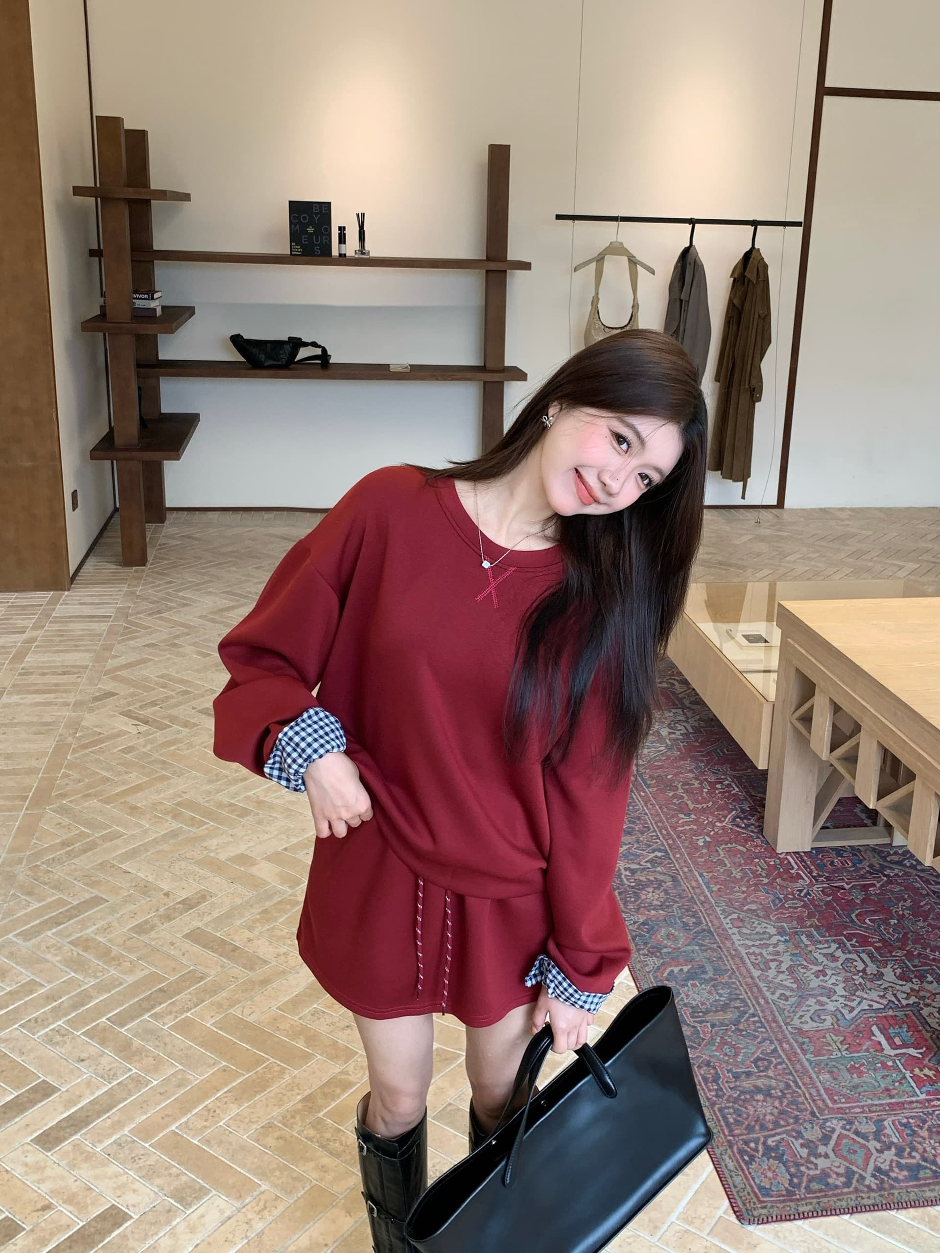 빅 사이즈 세트 캐주얼 패션 고급 센스 miu 부서 후드티 치마 투피스 세트 상세 이미지 7