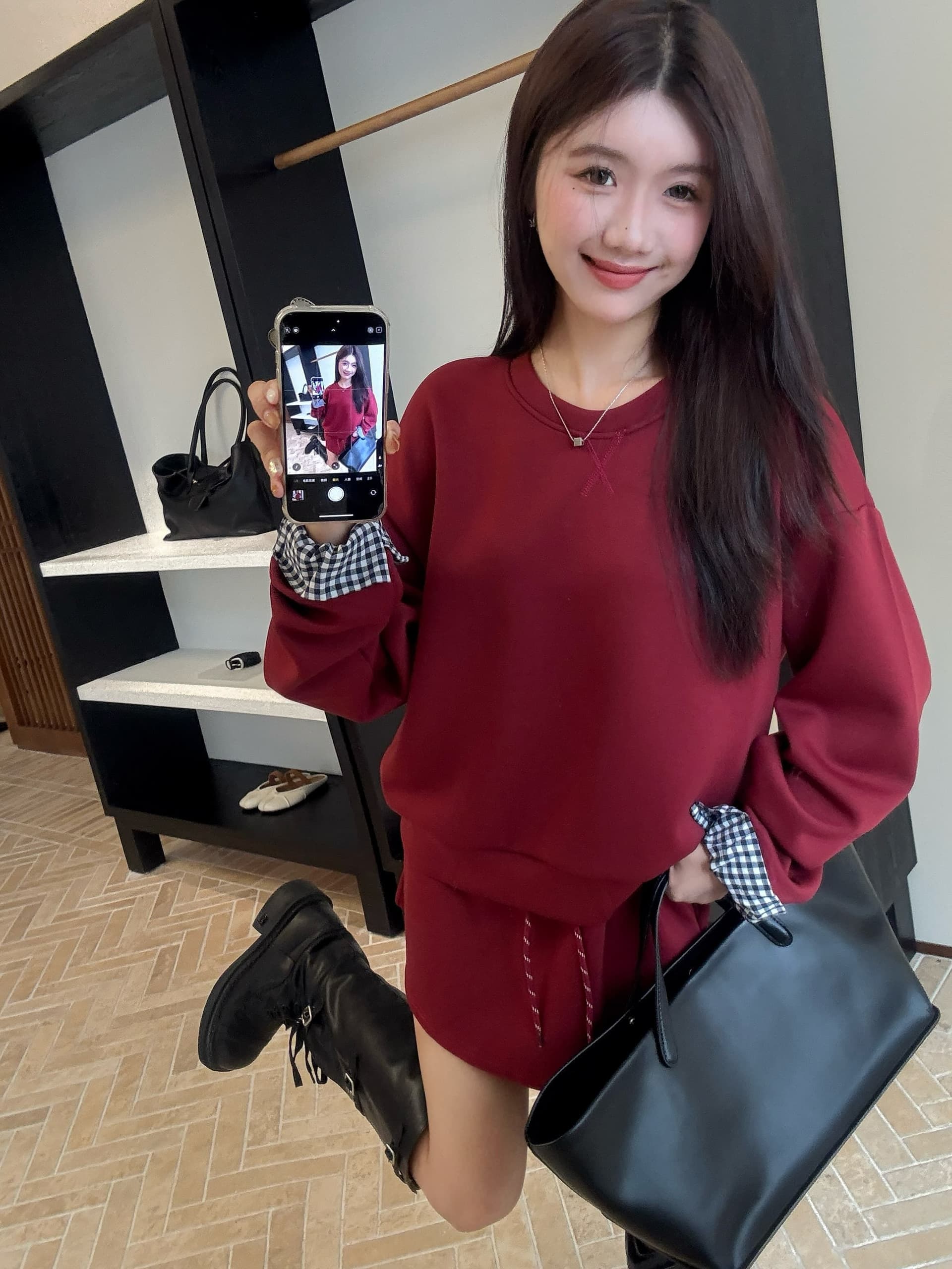 빅 사이즈 세트 캐주얼 패션 고급 센스 miu 부서 후드티 치마 투피스 세트 상세 이미지 9
