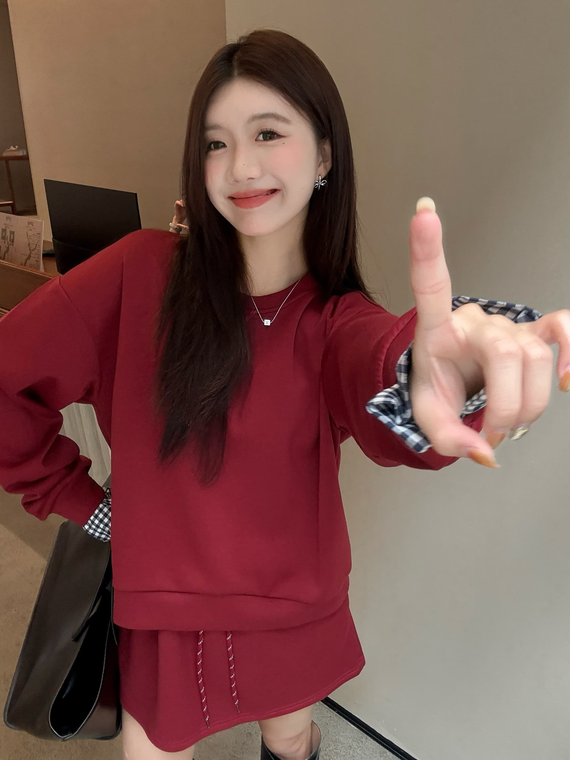빅 사이즈 세트 캐주얼 패션 고급 센스 miu 부서 후드티 치마 투피스 세트 상세 이미지 10