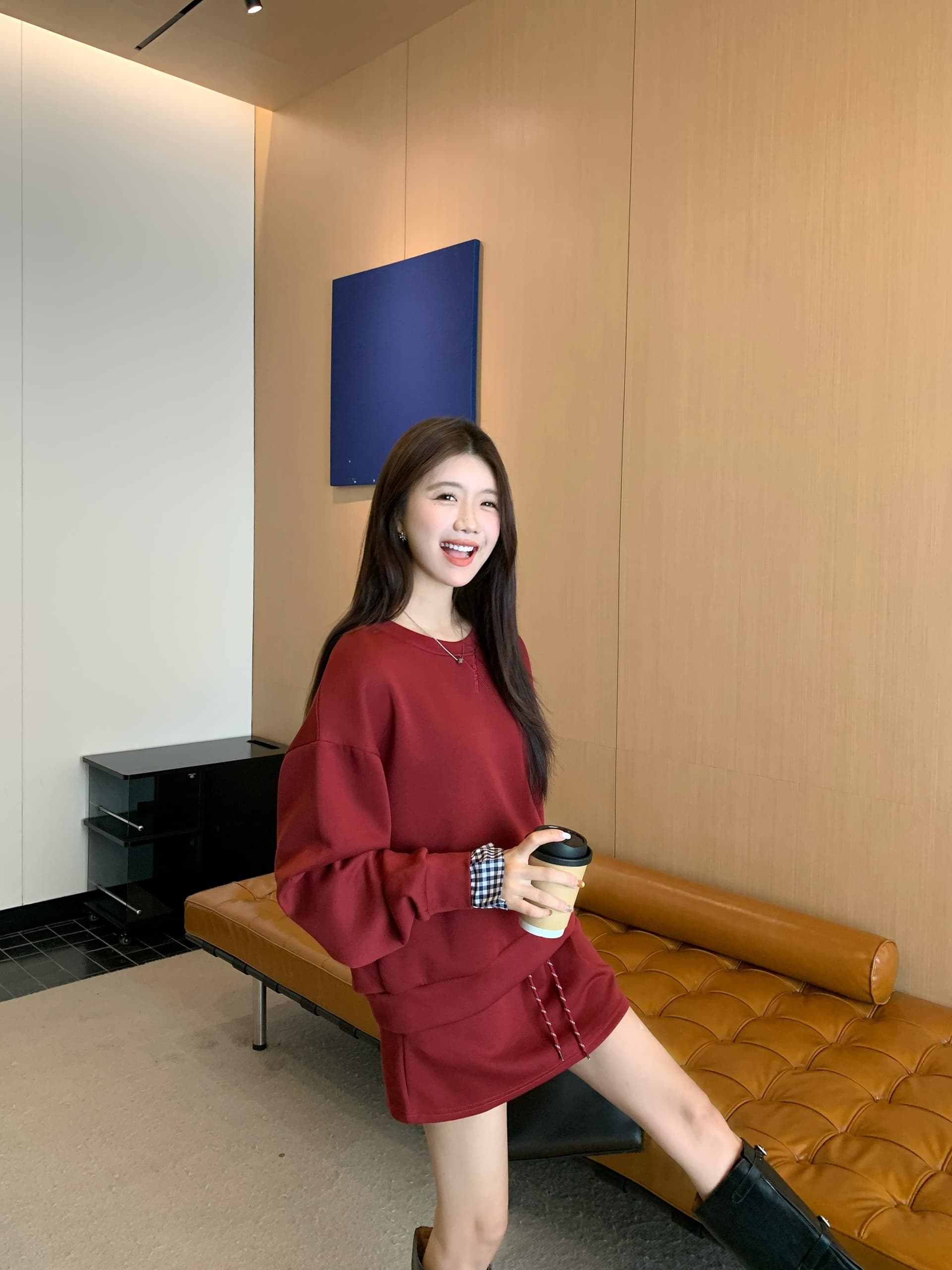 빅 사이즈 세트 캐주얼 패션 고급 센스 miu 부서 후드티 치마 투피스 세트 상세 이미지 11