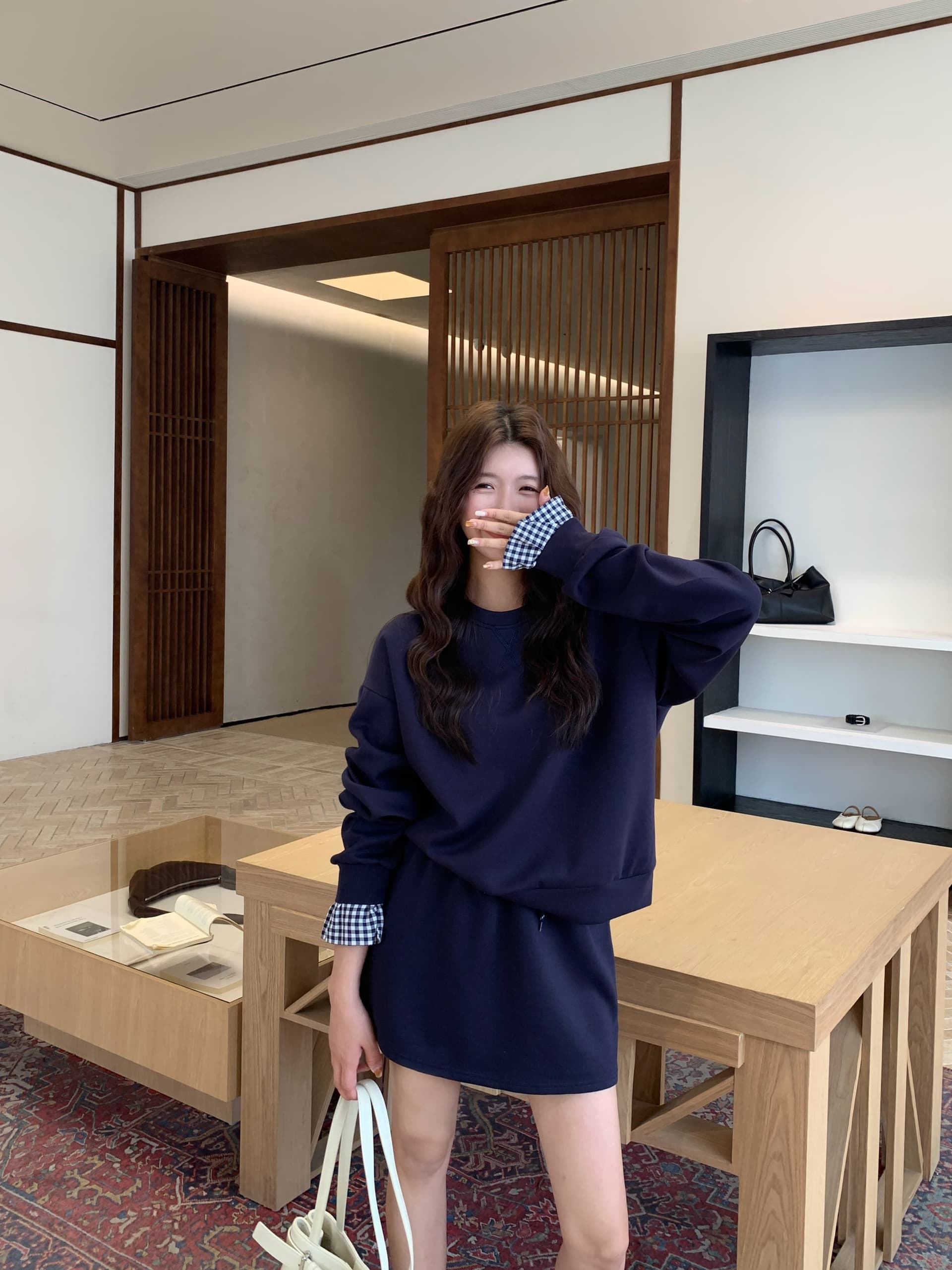 빅 사이즈 세트 캐주얼 패션 고급 센스 miu 부서 후드티 치마 투피스 세트 상세 이미지 15
