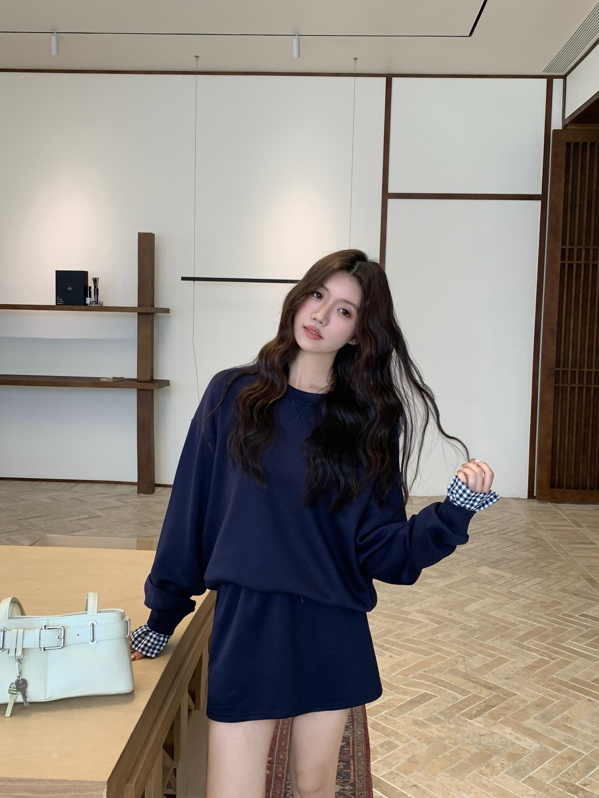 빅 사이즈 세트 캐주얼 패션 고급 센스 miu 부서 후드티 치마 투피스 세트 상세 이미지 20