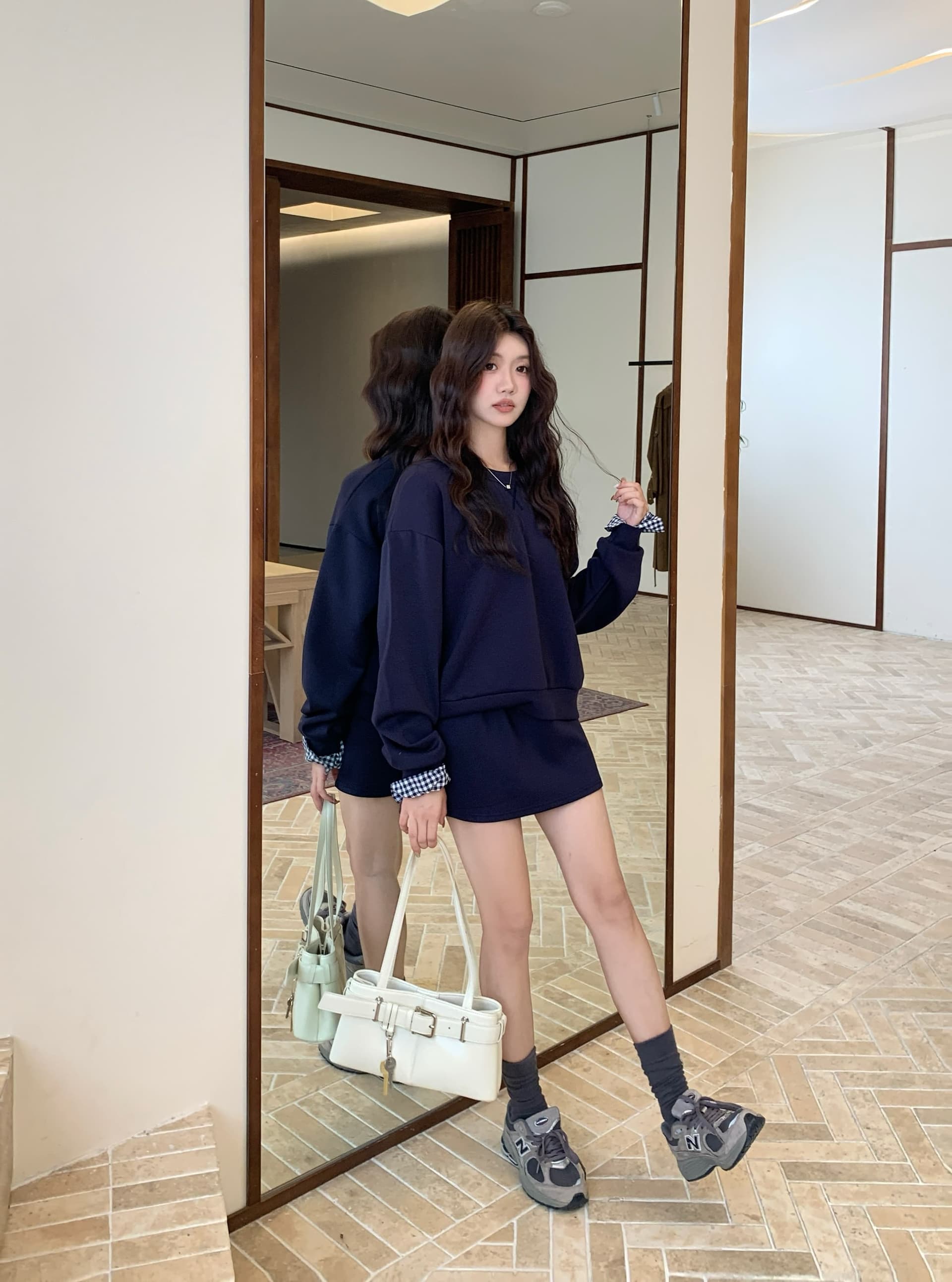 빅 사이즈 세트 캐주얼 패션 고급 센스 miu 부서 후드티 치마 투피스 세트 상세 이미지 21