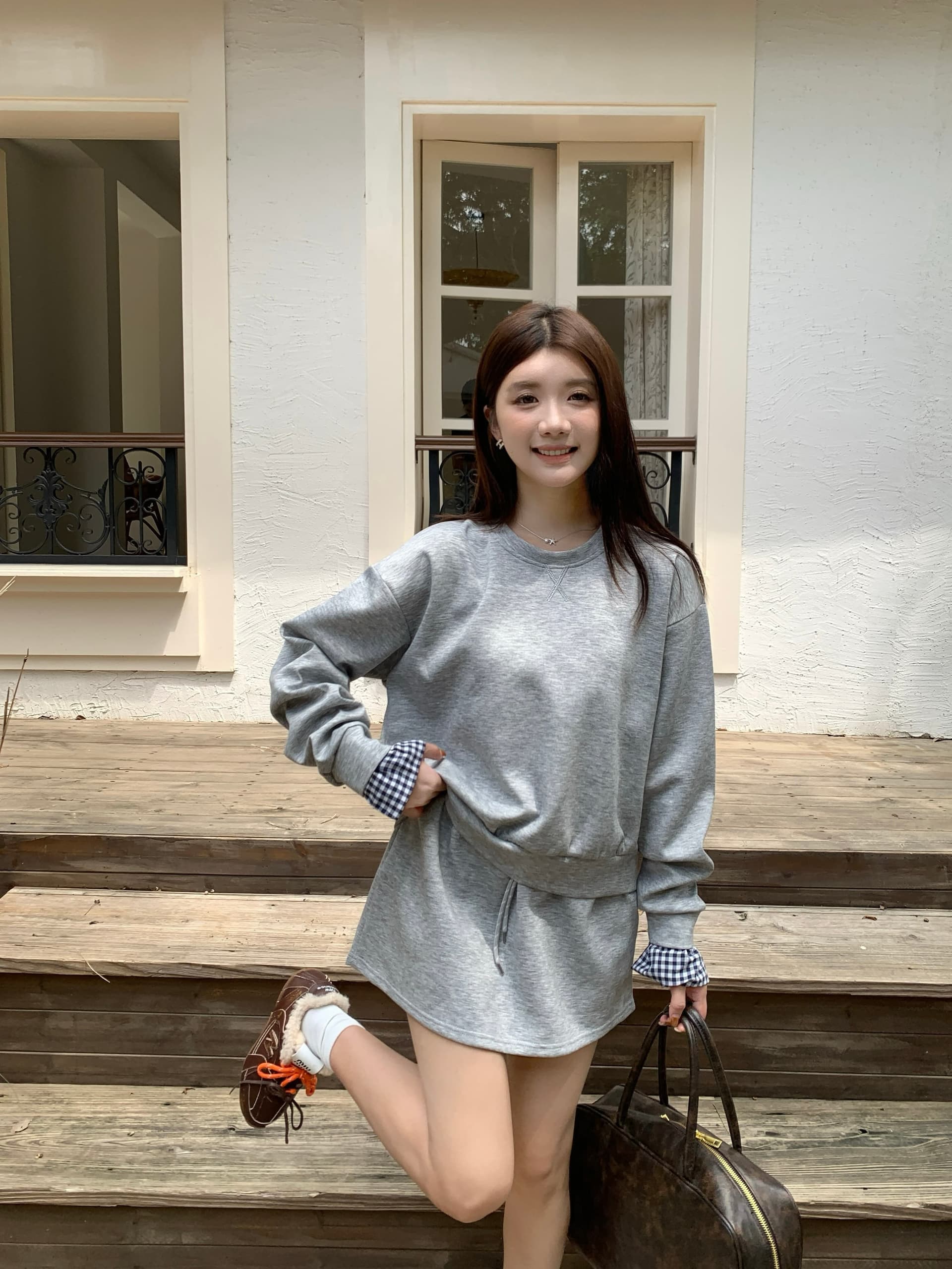 빅 사이즈 세트 캐주얼 패션 고급 센스 miu 부서 후드티 치마 투피스 세트 상세 이미지 26