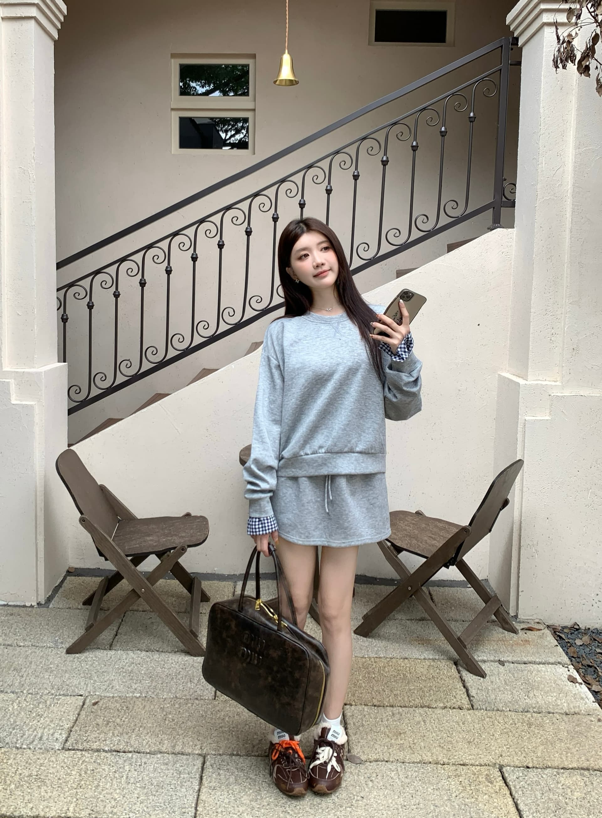 빅 사이즈 세트 캐주얼 패션 고급 센스 miu 부서 후드티 치마 투피스 세트 상세 이미지 30