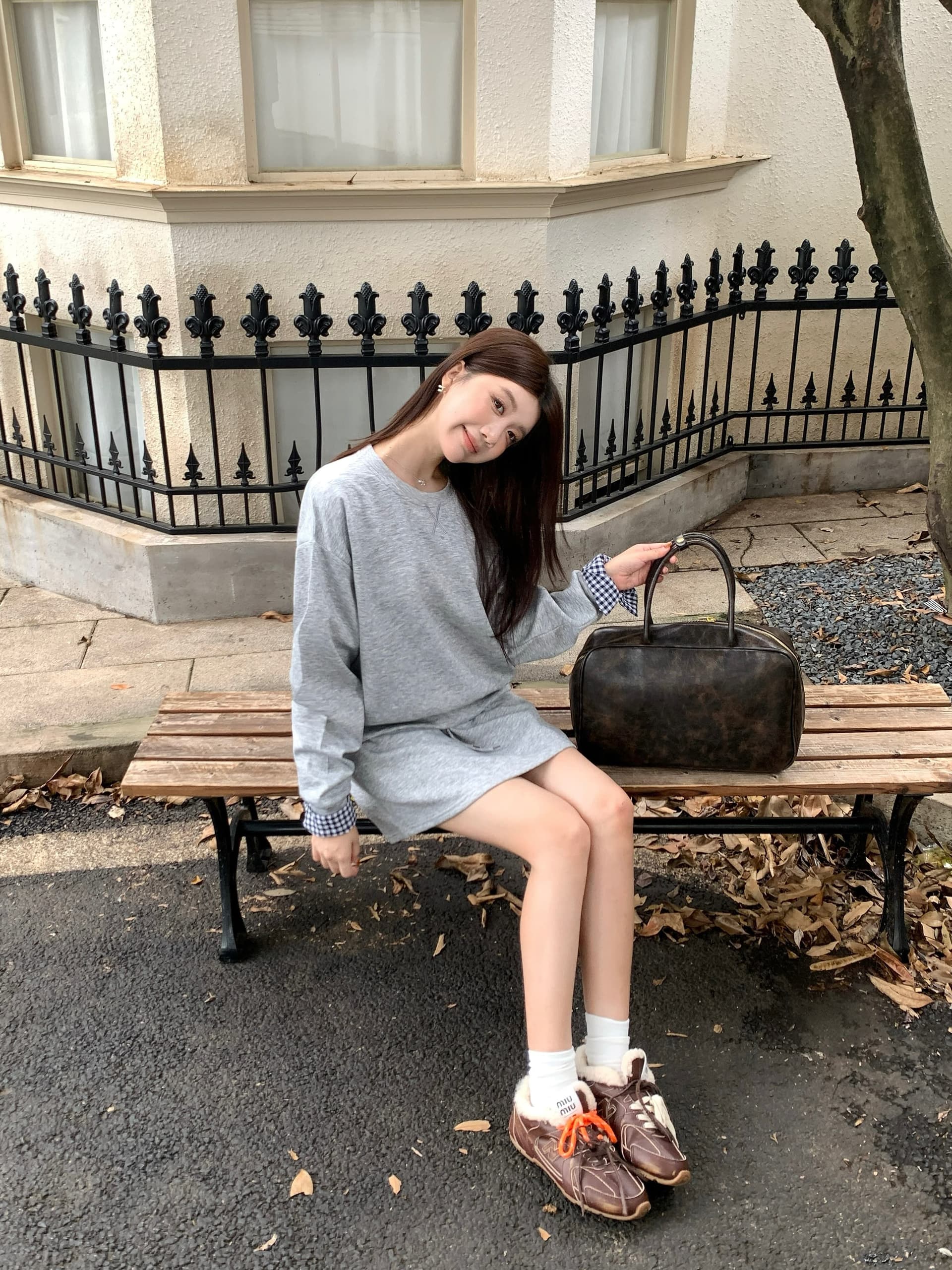 빅 사이즈 세트 캐주얼 패션 고급 센스 miu 부서 후드티 치마 투피스 세트 상세 이미지 33