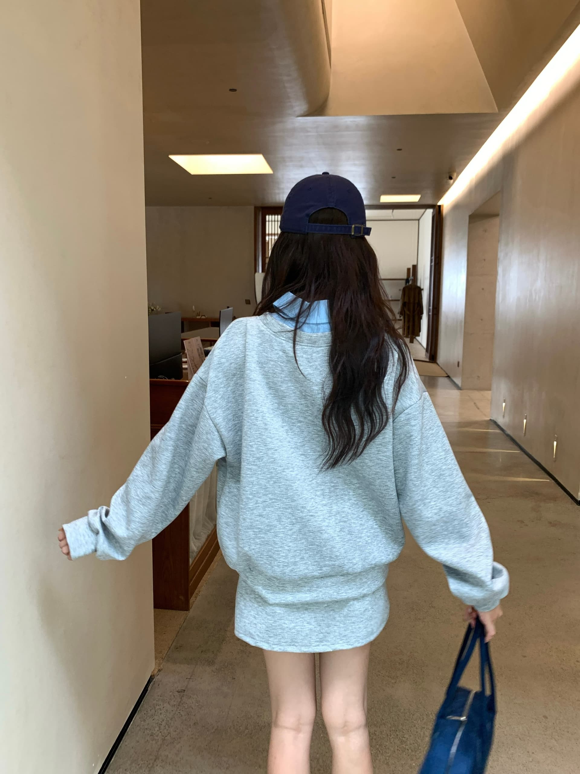 페이크 레이어드 후드티 반신 스커트 POLO 칼라 반신 스커트 투피스 세트 학원 느긋한 세트 상세 이미지 14