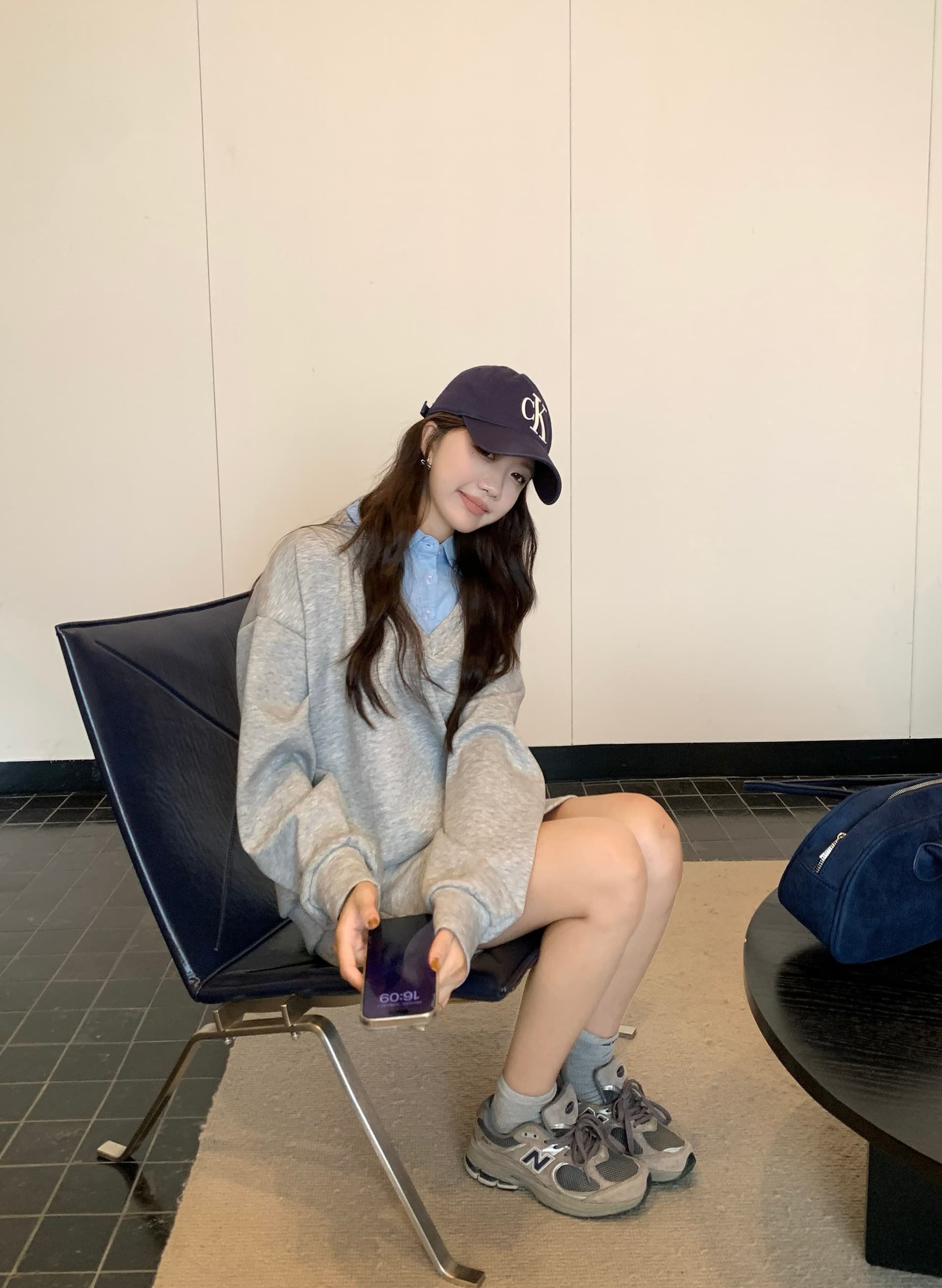 페이크 레이어드 후드티 반신 스커트 POLO 칼라 반신 스커트 투피스 세트 학원 느긋한 세트 상세 이미지 17