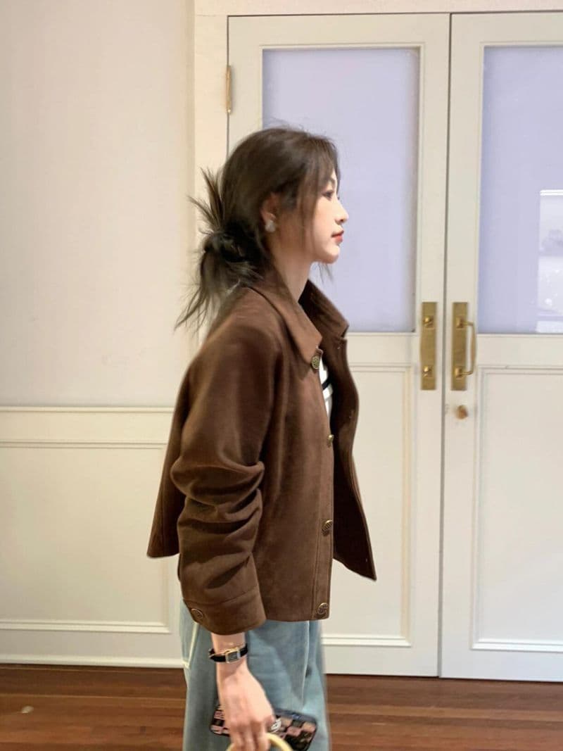 아름다움 라드. 스웨이드 원단 재킷 여성 짧은 2026 봄 가을 새로운 레트로 루즈핏 작은 키 얇은 스타일 재킷 맨위 이미지 3