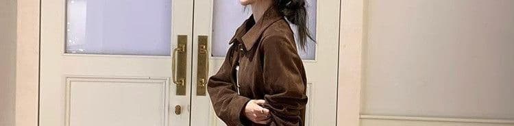 아름다움 라드. 스웨이드 원단 재킷 여성 짧은 2026 봄 가을 새로운 레트로 루즈핏 작은 키 얇은 스타일 재킷 맨위 상세 이미지 28