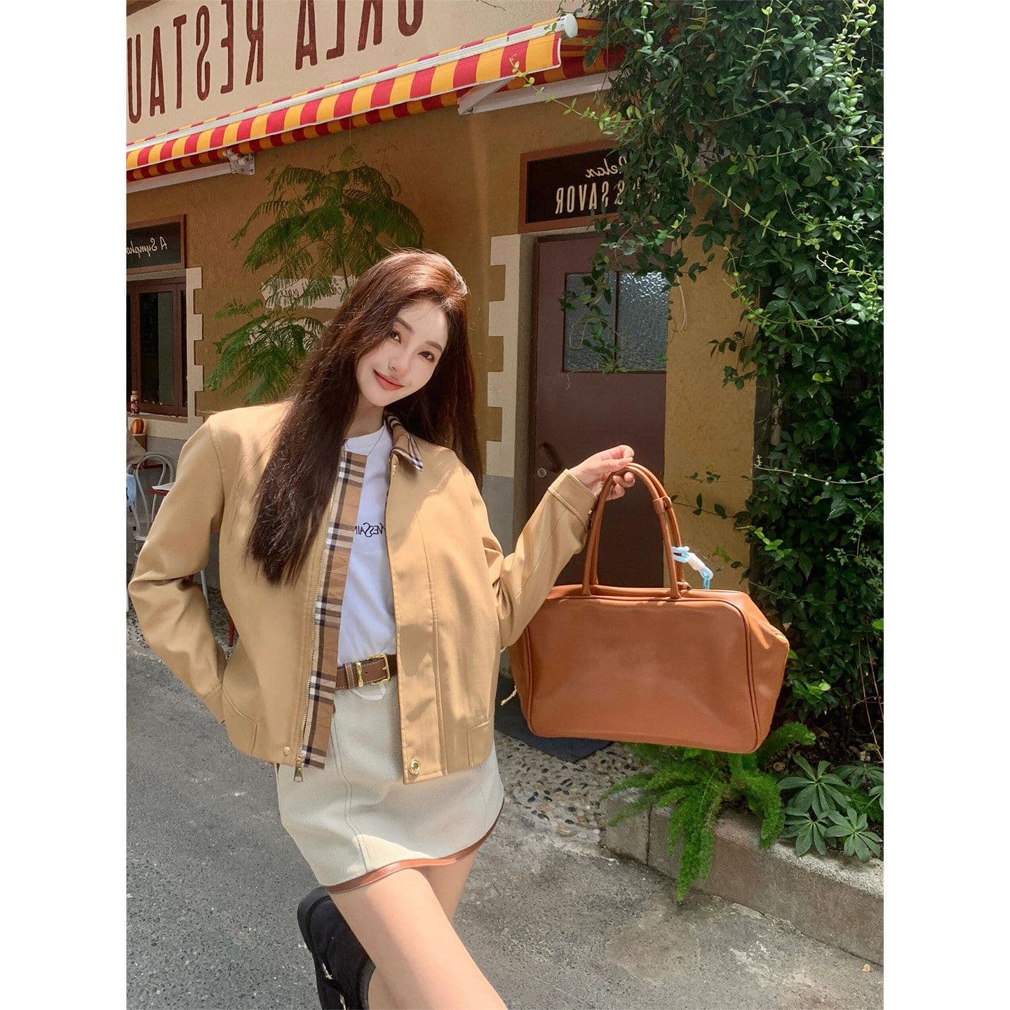 2026 년 가을 새로운 레트로 체크무늬 패치워크 칼라 프로필 모양 재킷 여성 작은 키 오래된 돈 바람 워크웨어 짧은 외투