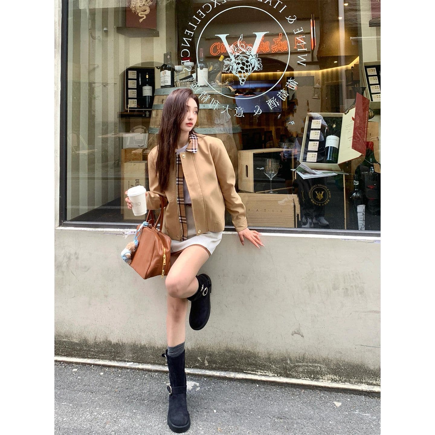 2026 년 가을 새로운 레트로 체크무늬 패치워크 칼라 프로필 모양 재킷 여성 작은 키 오래된 돈 바람 워크웨어 짧은 외투 이미지 5