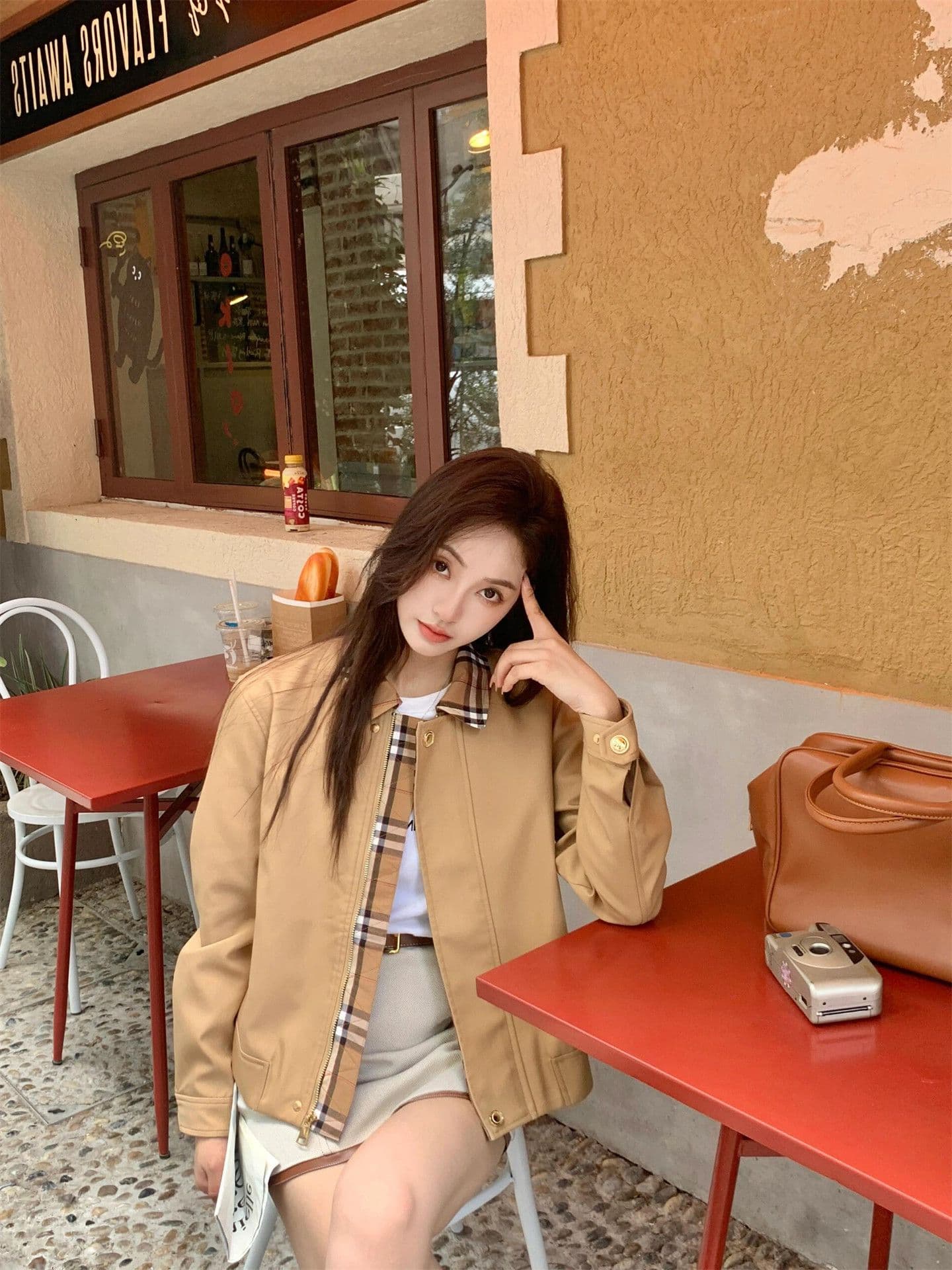 2026 년 가을 새로운 레트로 체크무늬 패치워크 칼라 프로필 모양 재킷 여성 작은 키 오래된 돈 바람 워크웨어 짧은 외투 상세 이미지 3