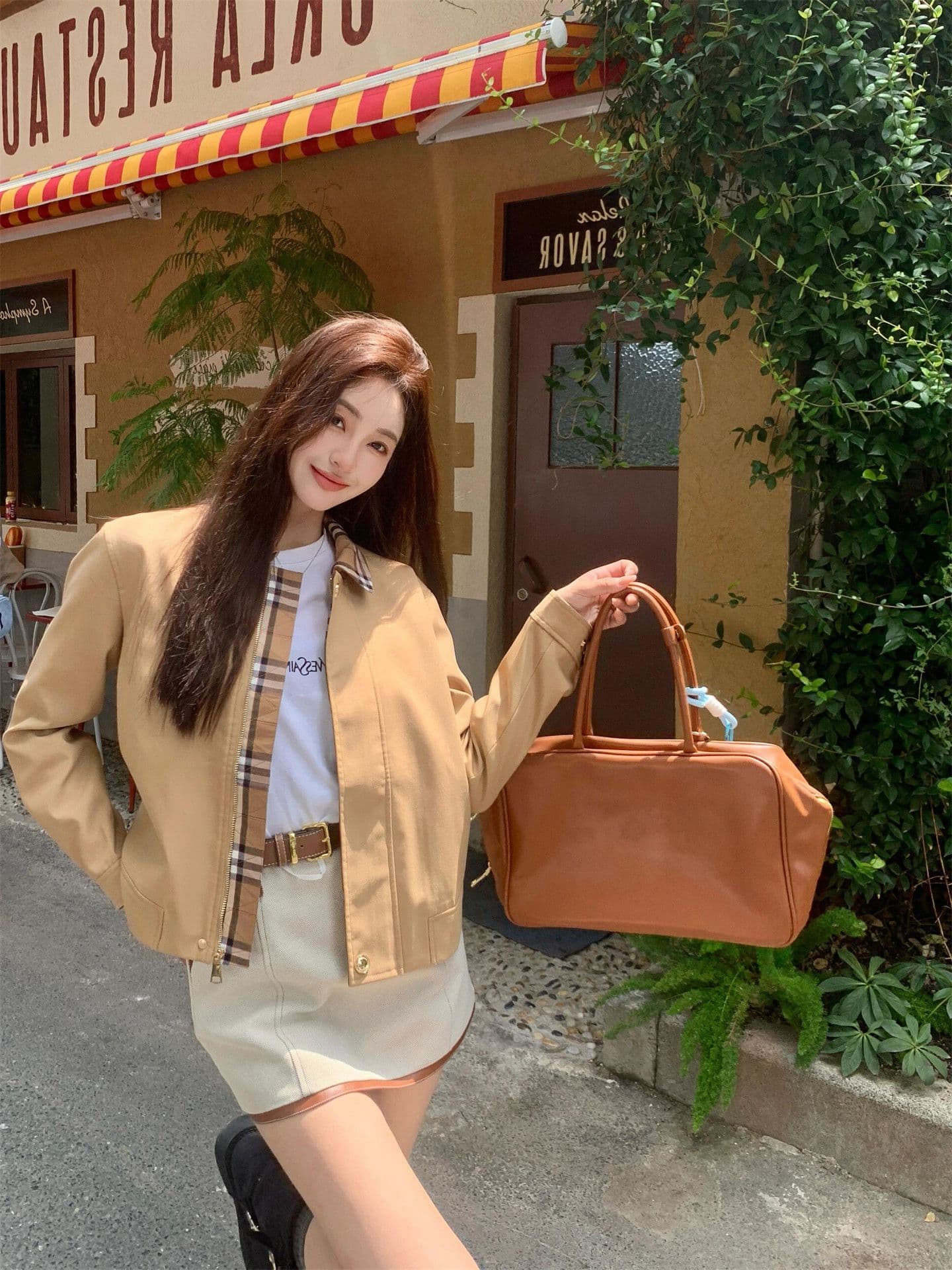 2026 년 가을 새로운 레트로 체크무늬 패치워크 칼라 프로필 모양 재킷 여성 작은 키 오래된 돈 바람 워크웨어 짧은 외투 상세 이미지 6