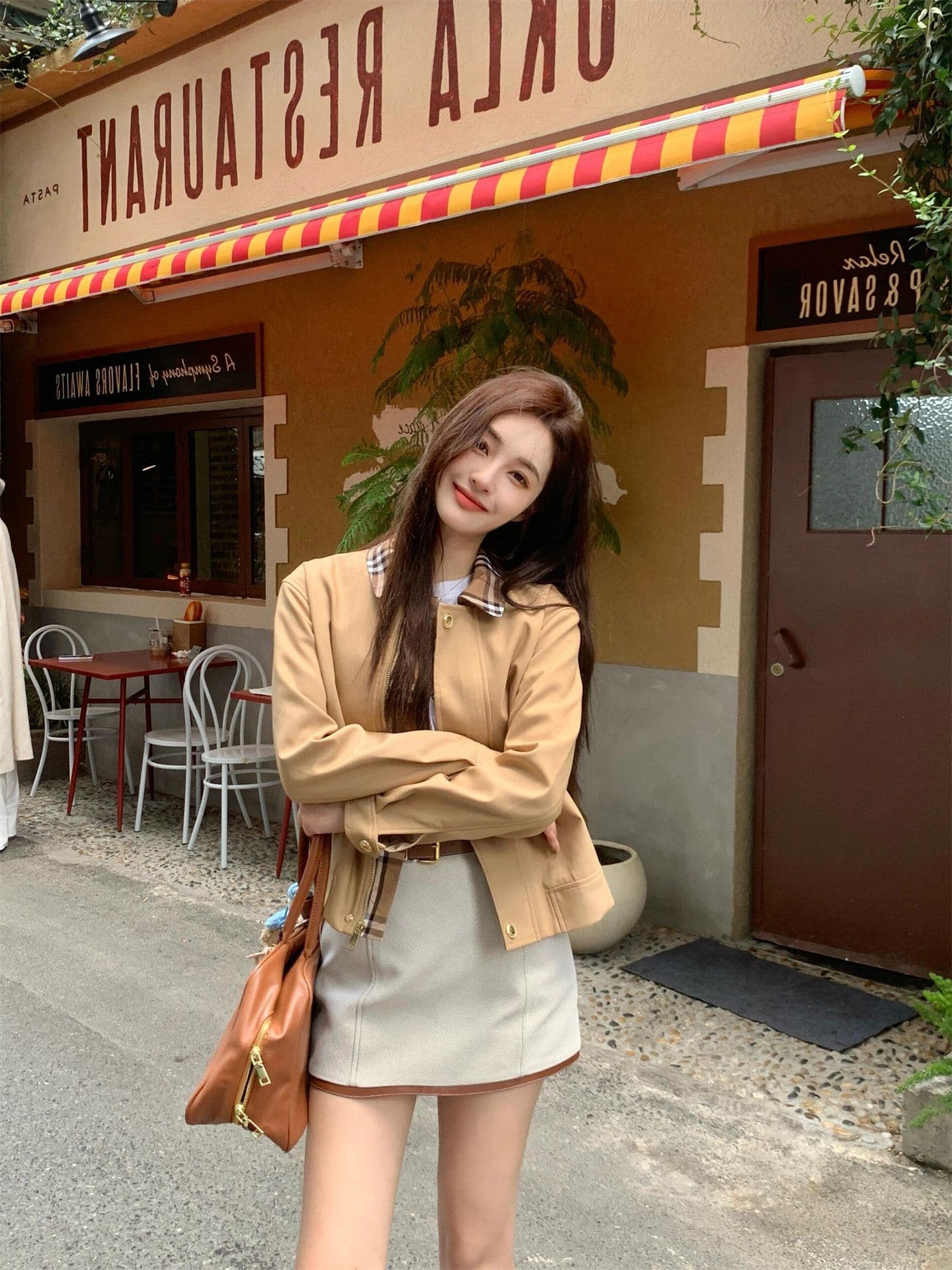2026 년 가을 새로운 레트로 체크무늬 패치워크 칼라 프로필 모양 재킷 여성 작은 키 오래된 돈 바람 워크웨어 짧은 외투 상세 이미지 8