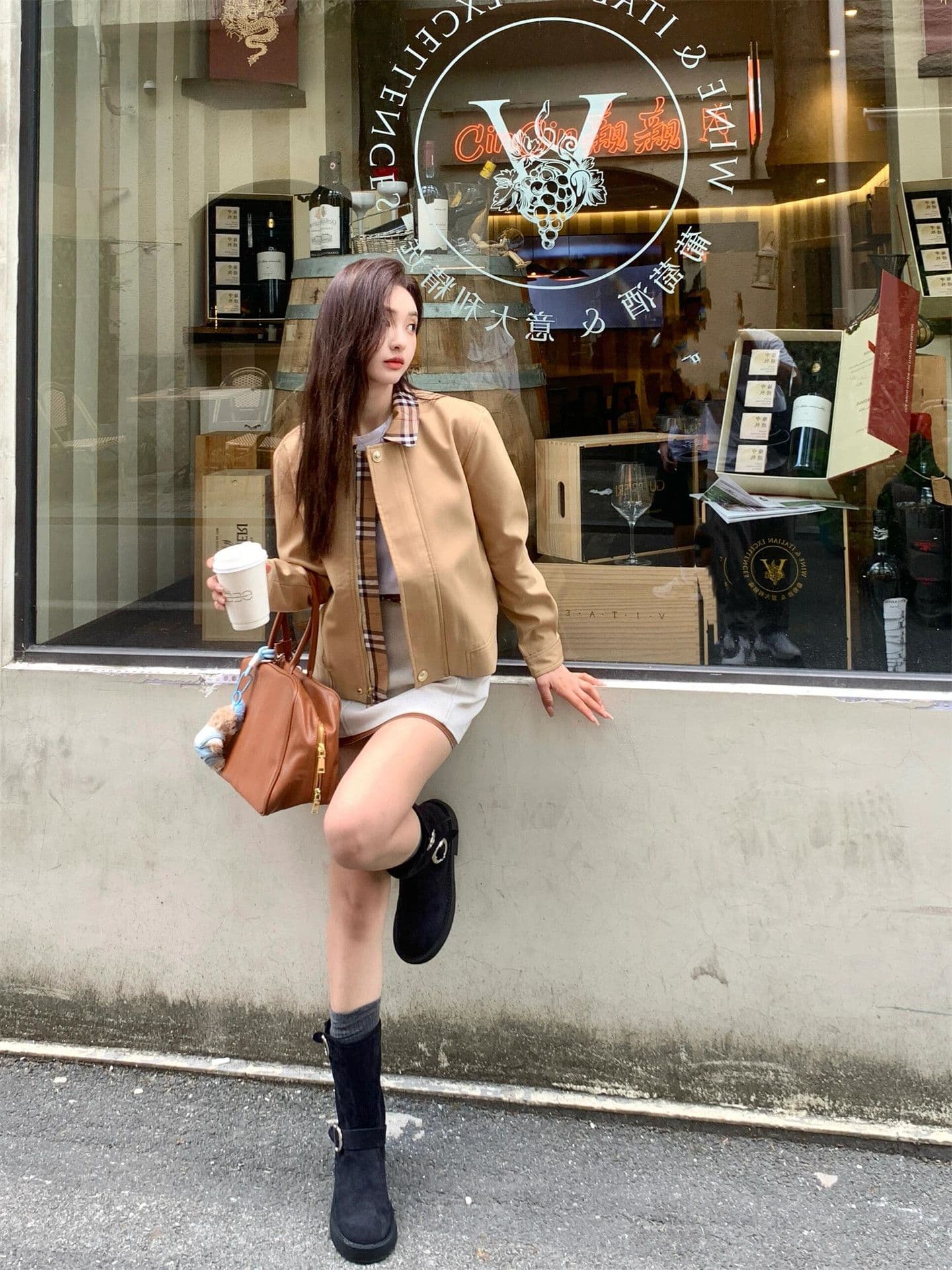 2026 년 가을 새로운 레트로 체크무늬 패치워크 칼라 프로필 모양 재킷 여성 작은 키 오래된 돈 바람 워크웨어 짧은 외투 상세 이미지 9