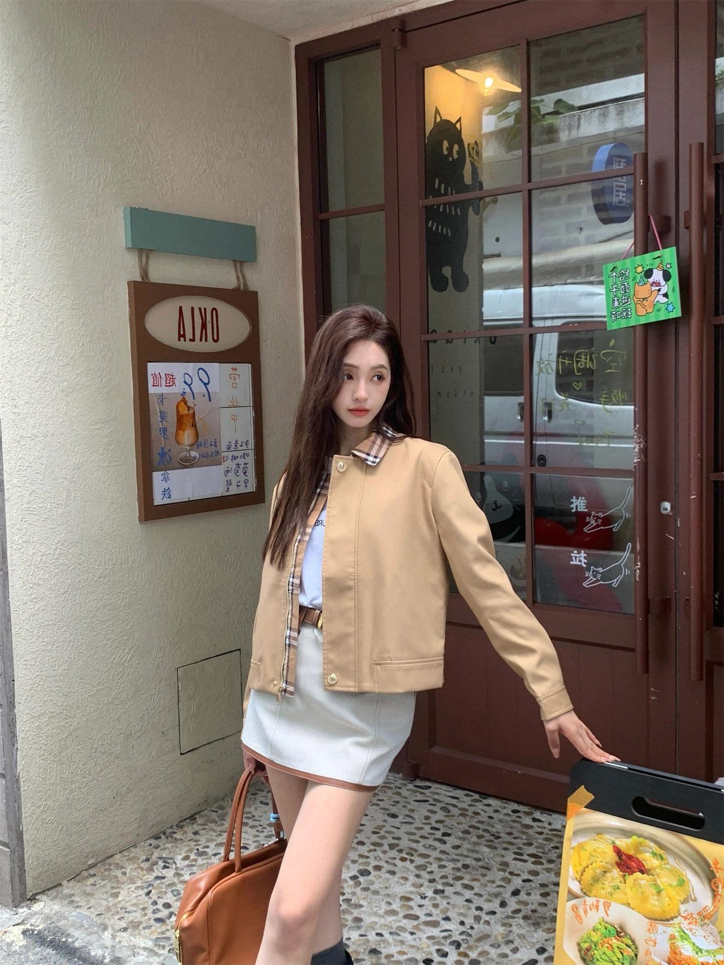 2026 년 가을 새로운 레트로 체크무늬 패치워크 칼라 프로필 모양 재킷 여성 작은 키 오래된 돈 바람 워크웨어 짧은 외투 상세 이미지 11
