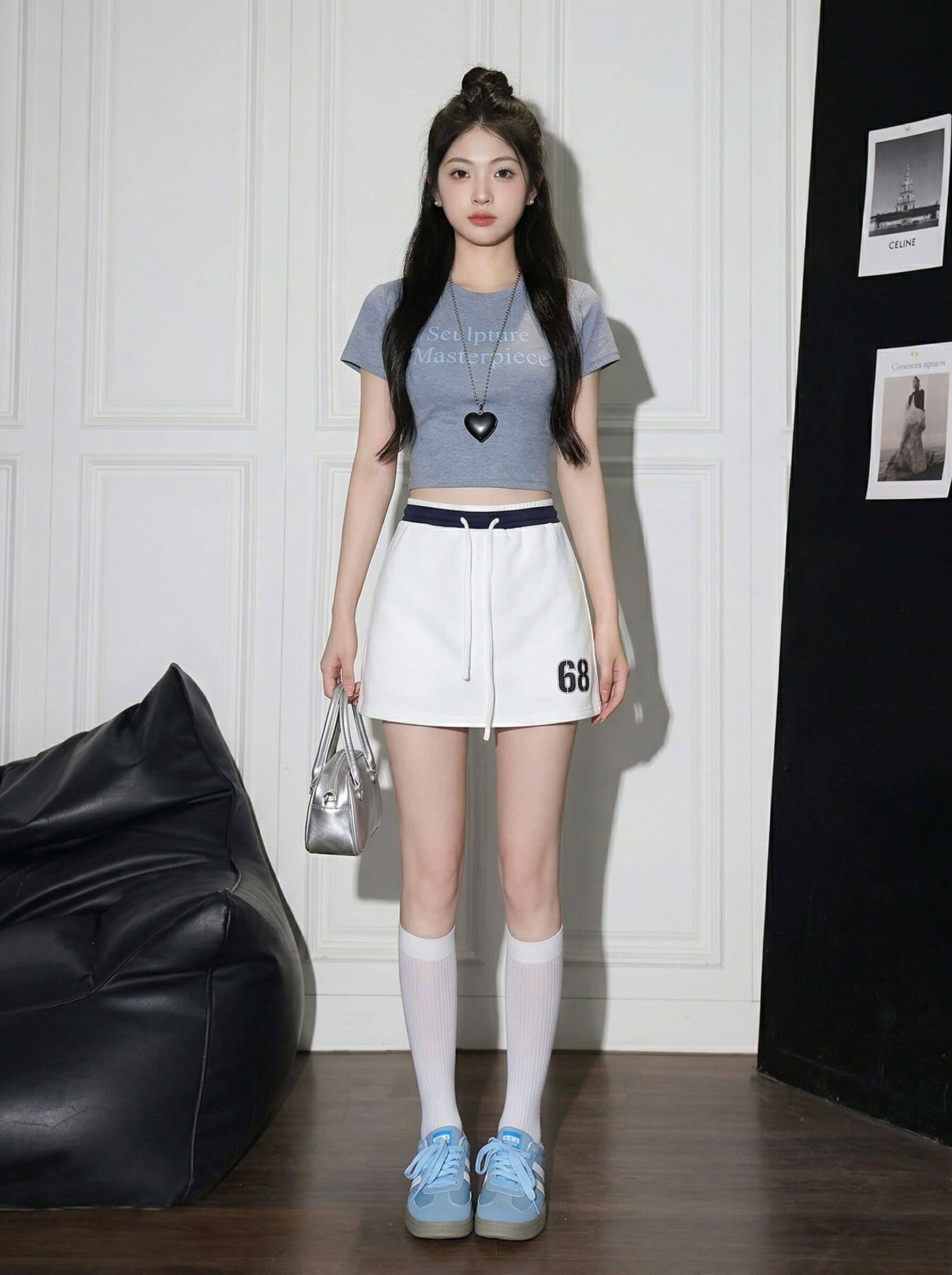 사람들 면 빈 가스 층 배색 테두리 펌프 로프 레이스업 한 마디 캐주얼 바지 여성 한국 스타일 다용도 외출용 넓은 다리가 짧다. 바지 상세 이미지 4