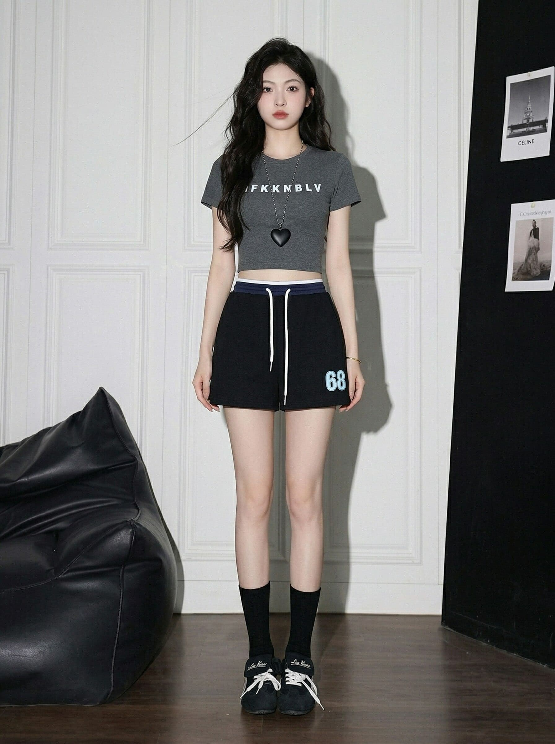 사람들 면 빈 가스 층 배색 테두리 펌프 로프 레이스업 한 마디 캐주얼 바지 여성 한국 스타일 다용도 외출용 넓은 다리가 짧다. 바지 상세 이미지 7