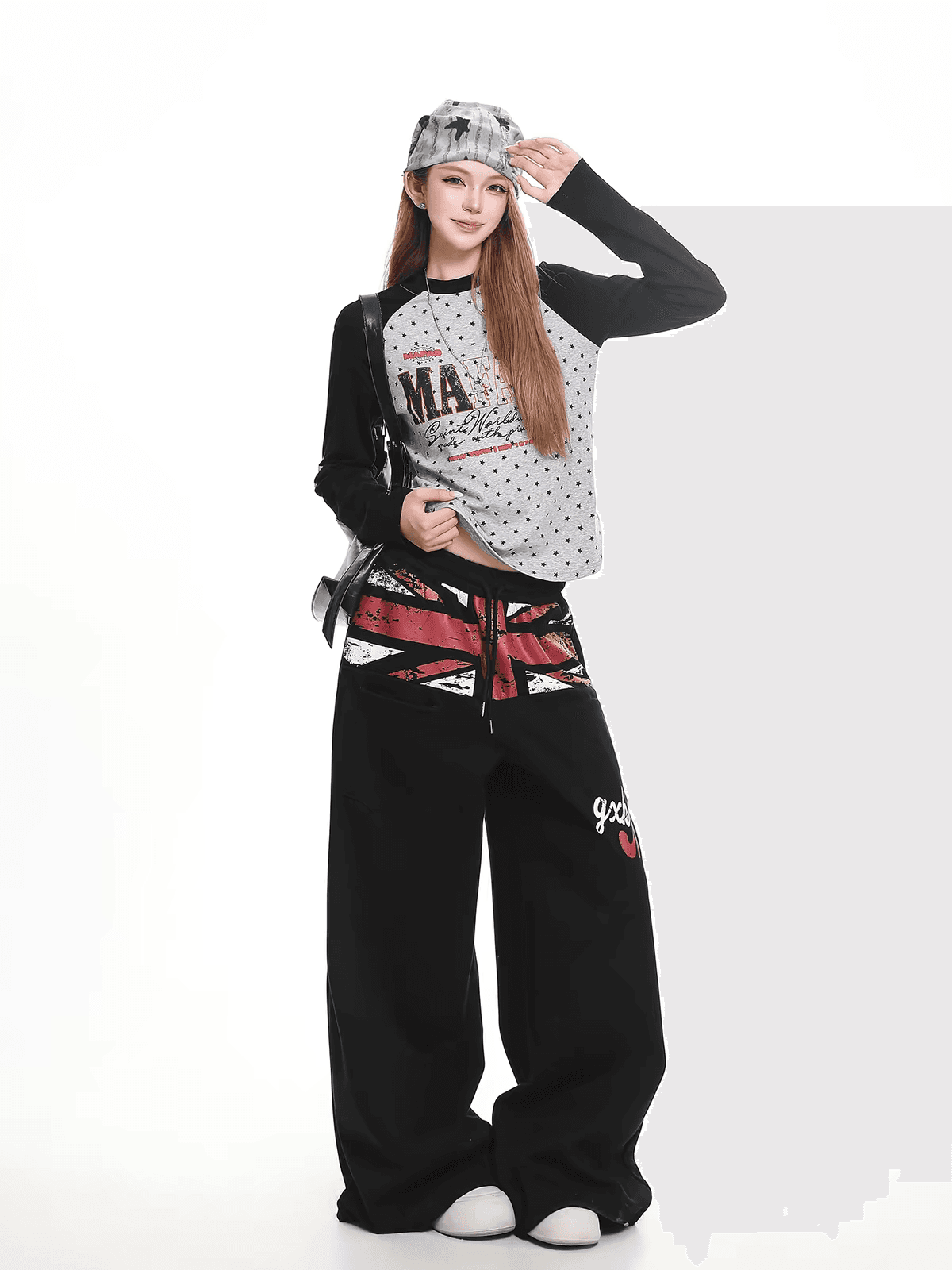 아메리칸 디자인 센스 프린트 와이드 레깅스 바지 이른 가을 고급 착용 가져 가라. 루즈핏 거리 작은 대중 캐주얼 도루 센스 바닥 청소 바지 상세 이미지 4