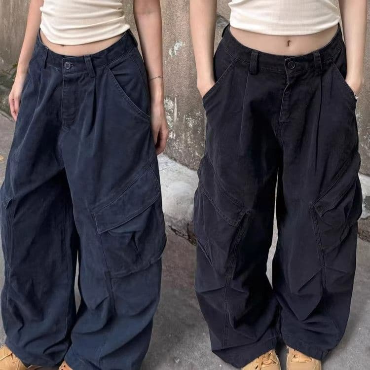 워싱 면 아메리칸 루즈핏 기타 주머니 워크웨어 팬츠 여성 넓은 다리 hiphop 재즈 스트리트 댄스 긴 바지