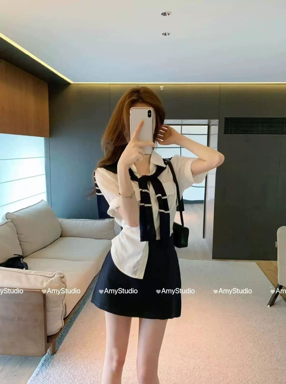 학원 스타일 패션 세트 여성 여름 새로운 느긋한 바람 반팔 셔츠 경기 숄 바지 연령 감소 슬림해 보이는 3종 세트 상세 이미지 3