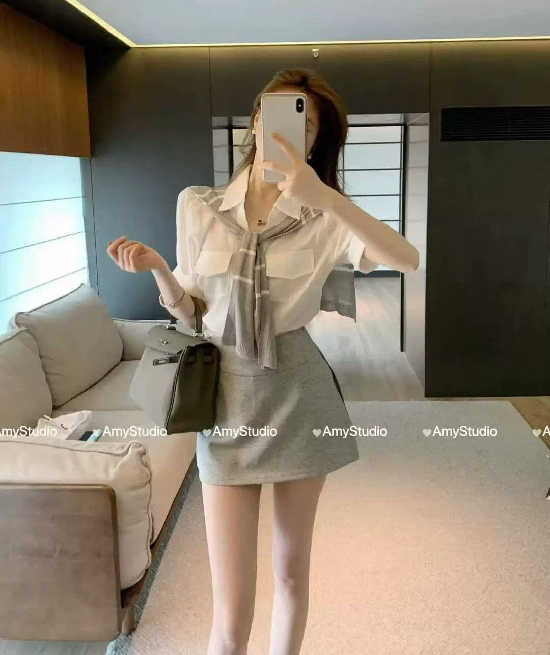 학원 스타일 패션 세트 여성 여름 새로운 느긋한 바람 반팔 셔츠 경기 숄 바지 연령 감소 슬림해 보이는 3종 세트 상세 이미지 6