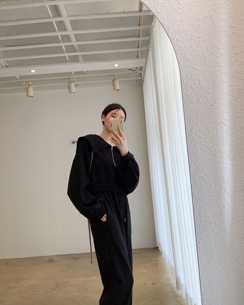 한국 chic 가을 겨울 레트로 품격 빅 칼라 루즈핏 쇼트 스타일 긴팔 후드티 하이웨이스트 캐주얼 바지 긴 바지 여성 상세 이미지 9