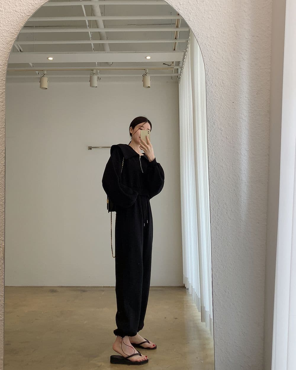 한국 chic 가을 겨울 레트로 품격 빅 칼라 루즈핏 쇼트 스타일 긴팔 후드티 하이웨이스트 캐주얼 바지 긴 바지 여성 상세 이미지 10
