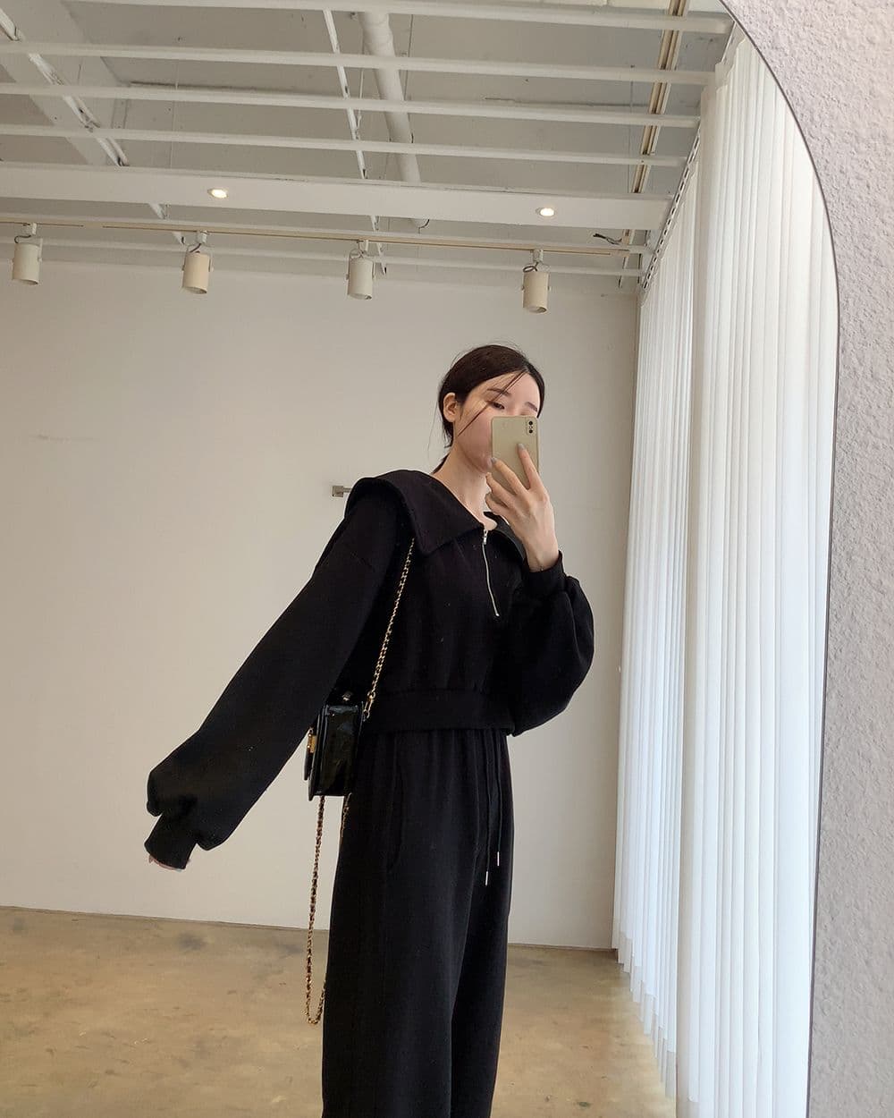 한국 chic 가을 겨울 레트로 품격 빅 칼라 루즈핏 쇼트 스타일 긴팔 후드티 하이웨이스트 캐주얼 바지 긴 바지 여성 상세 이미지 12