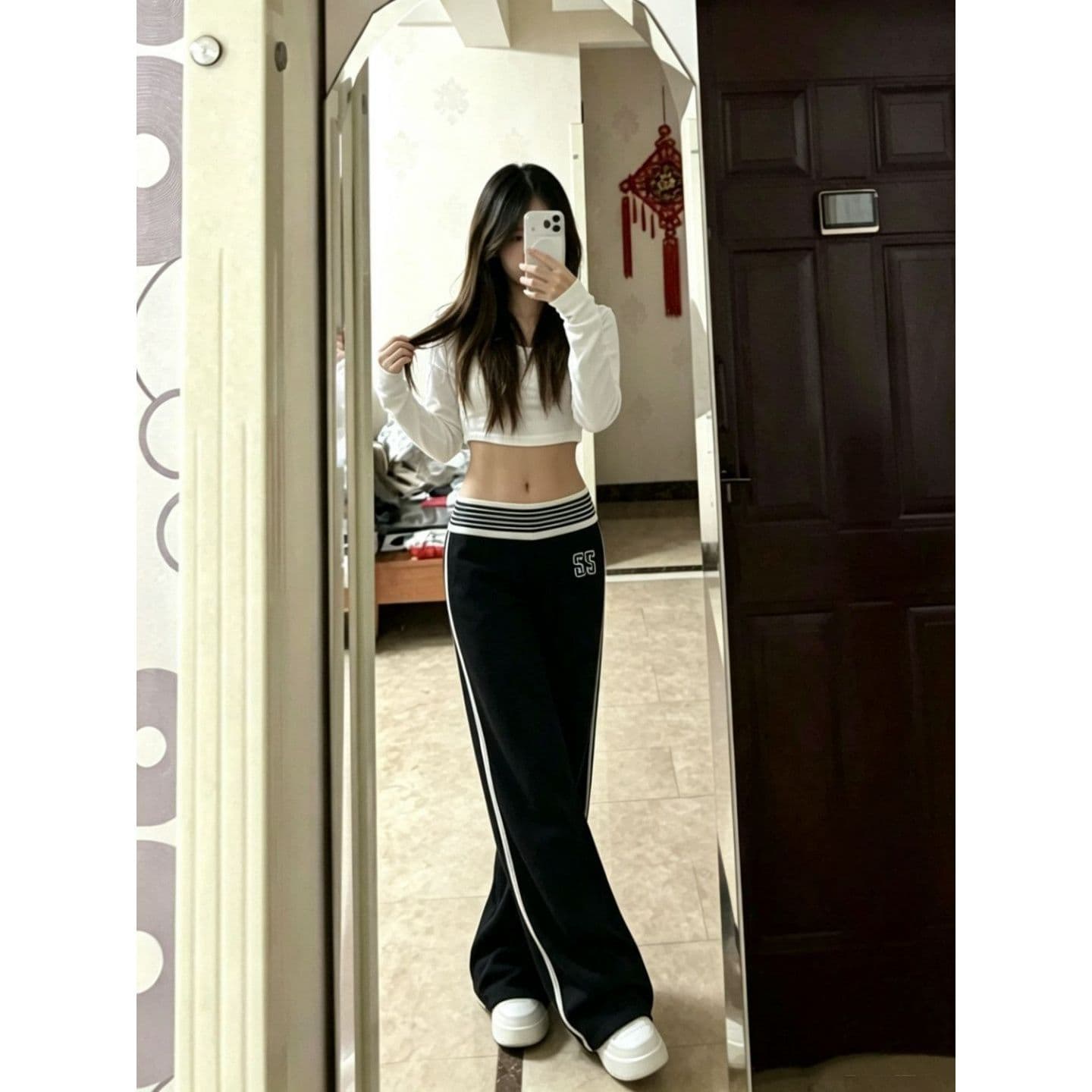 순수한 Mianhua 면 복합 우유 실크 합계 320 그램 가을 한국 스타일 새로운 몸매 가꾸기 슬림해 보이는 긴 바지 이미지 2