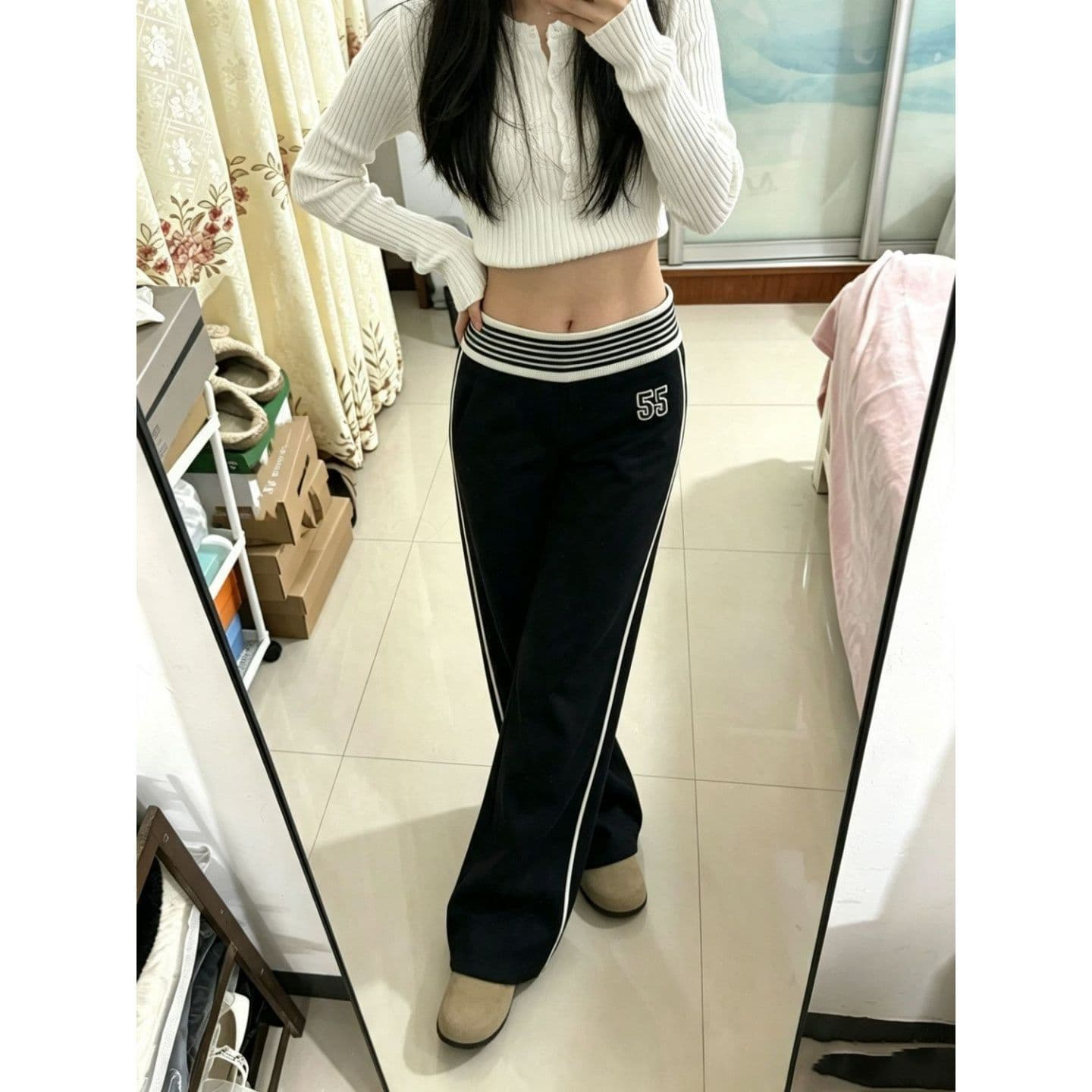 순수한 Mianhua 면 복합 우유 실크 합계 320 그램 가을 한국 스타일 새로운 몸매 가꾸기 슬림해 보이는 긴 바지 상세 이미지 5