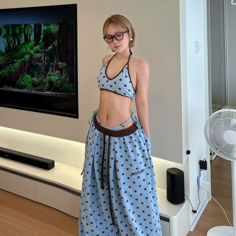 순면 복합 자수 원본 천 몸 가짜 허리 머리 배색 도트 무늬 나만의 것을 가져와 라. 스트랩 허리 머리 운동 바지 재즈 상세 이미지 4