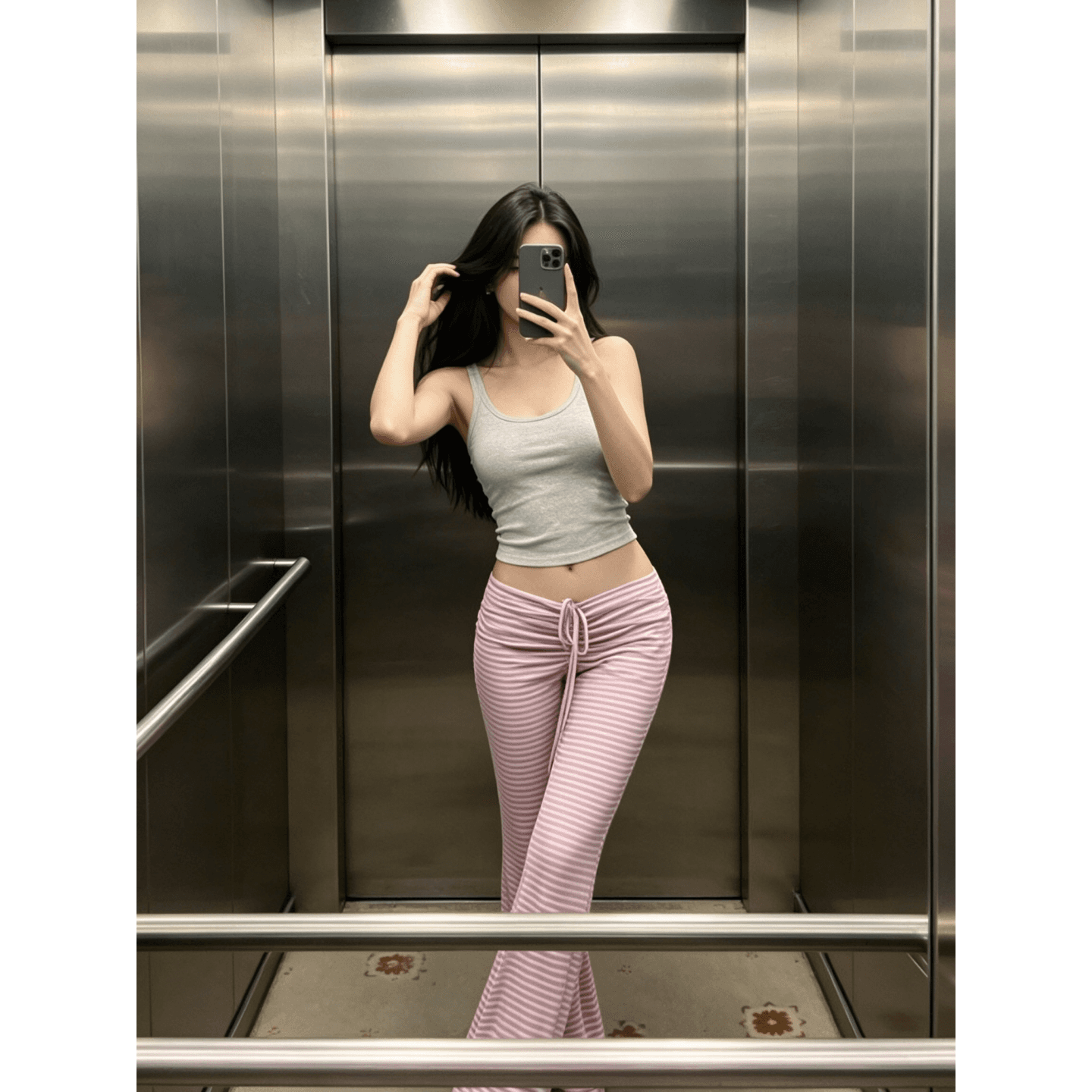 원본 컬러 짜임 기사 아메리칸 핫걸 스트라이프 부츠컷 바지 펌프 Pleat 레이스업 로우 웨이스트 캐주얼 바지 여성 상세 이미지 4