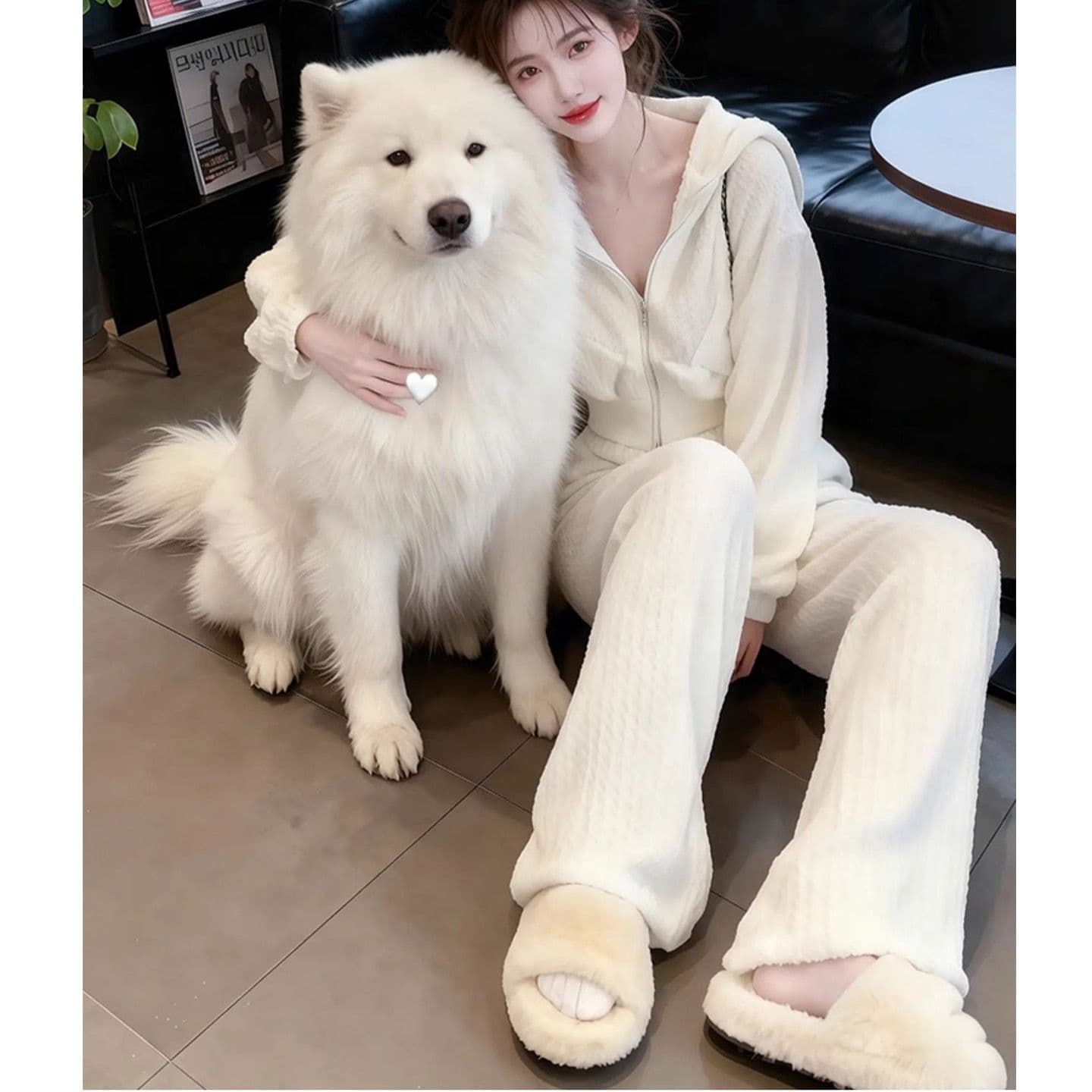 봄 가을 새로운 후드 티 스웨터 와이드 레그 팬츠 투피스 세트 한국 스타일 루즈핏 슬림해 보이는 캐주얼 패션 세트 여성 트렌디 상세 이미지 4