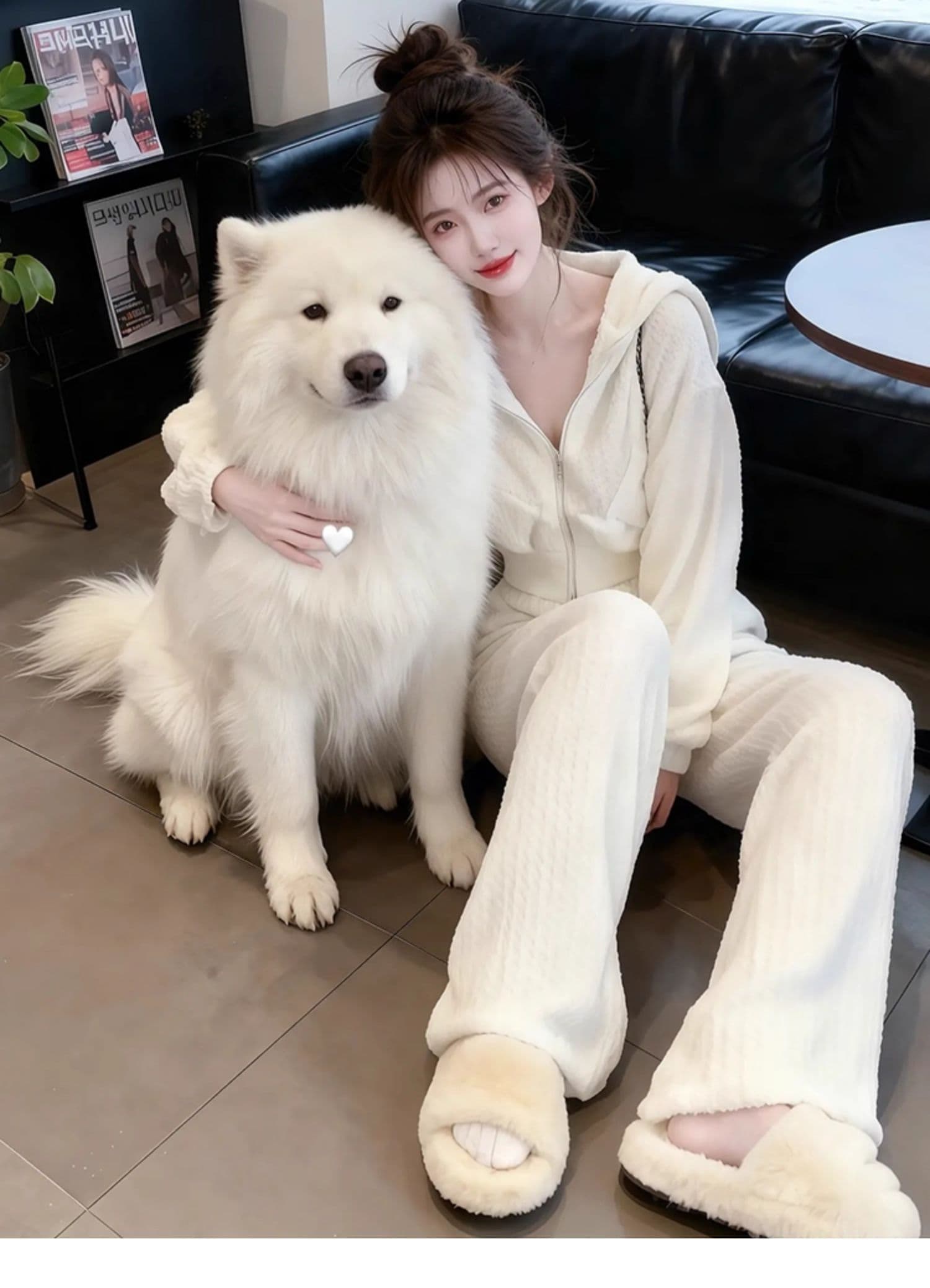 봄 가을 새로운 후드 티 스웨터 와이드 레그 팬츠 투피스 세트 한국 스타일 루즈핏 슬림해 보이는 캐주얼 패션 세트 여성 트렌디 상세 이미지 8