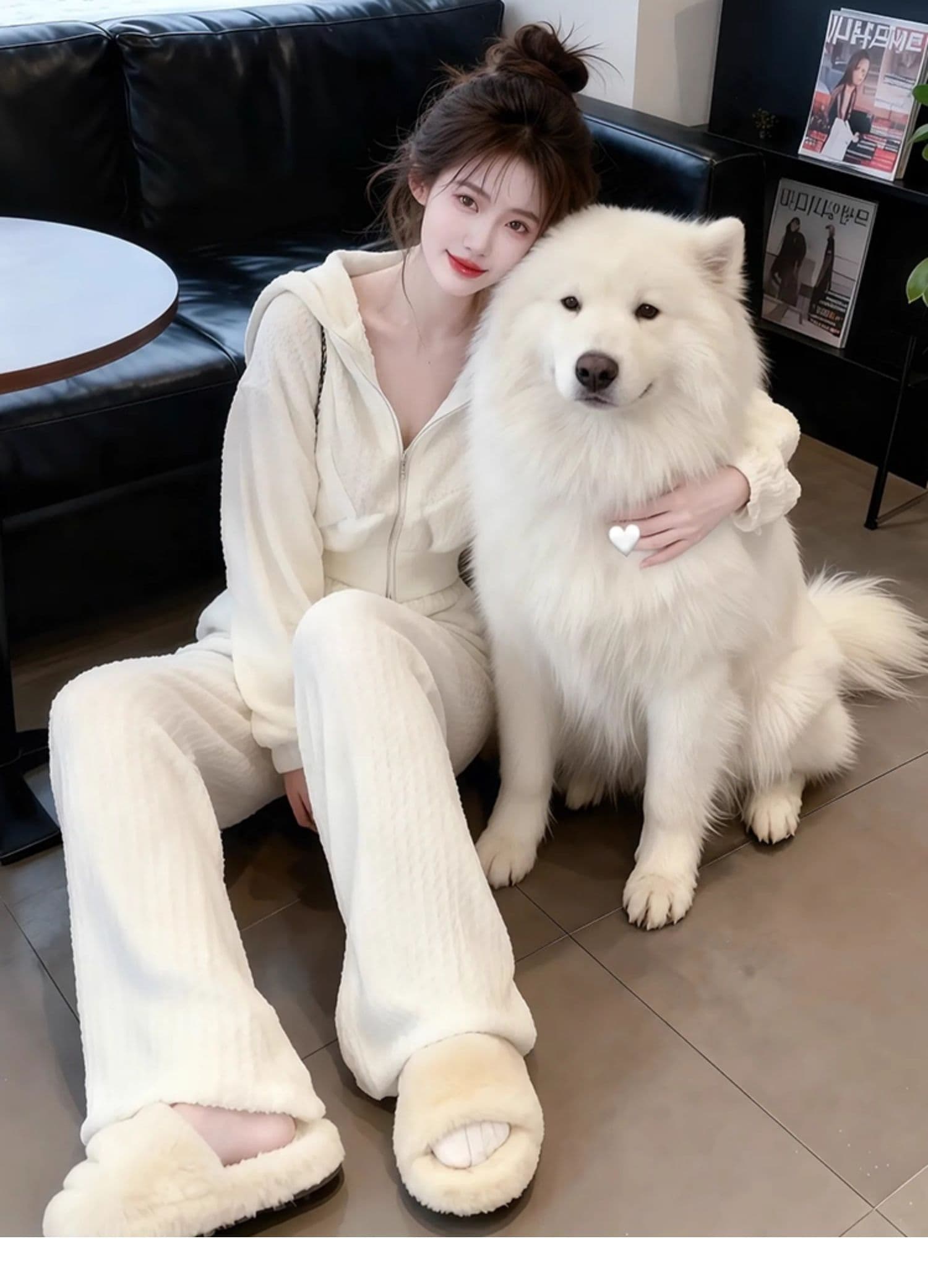 봄 가을 새로운 후드 티 스웨터 와이드 레그 팬츠 투피스 세트 한국 스타일 루즈핏 슬림해 보이는 캐주얼 패션 세트 여성 트렌디 상세 이미지 9