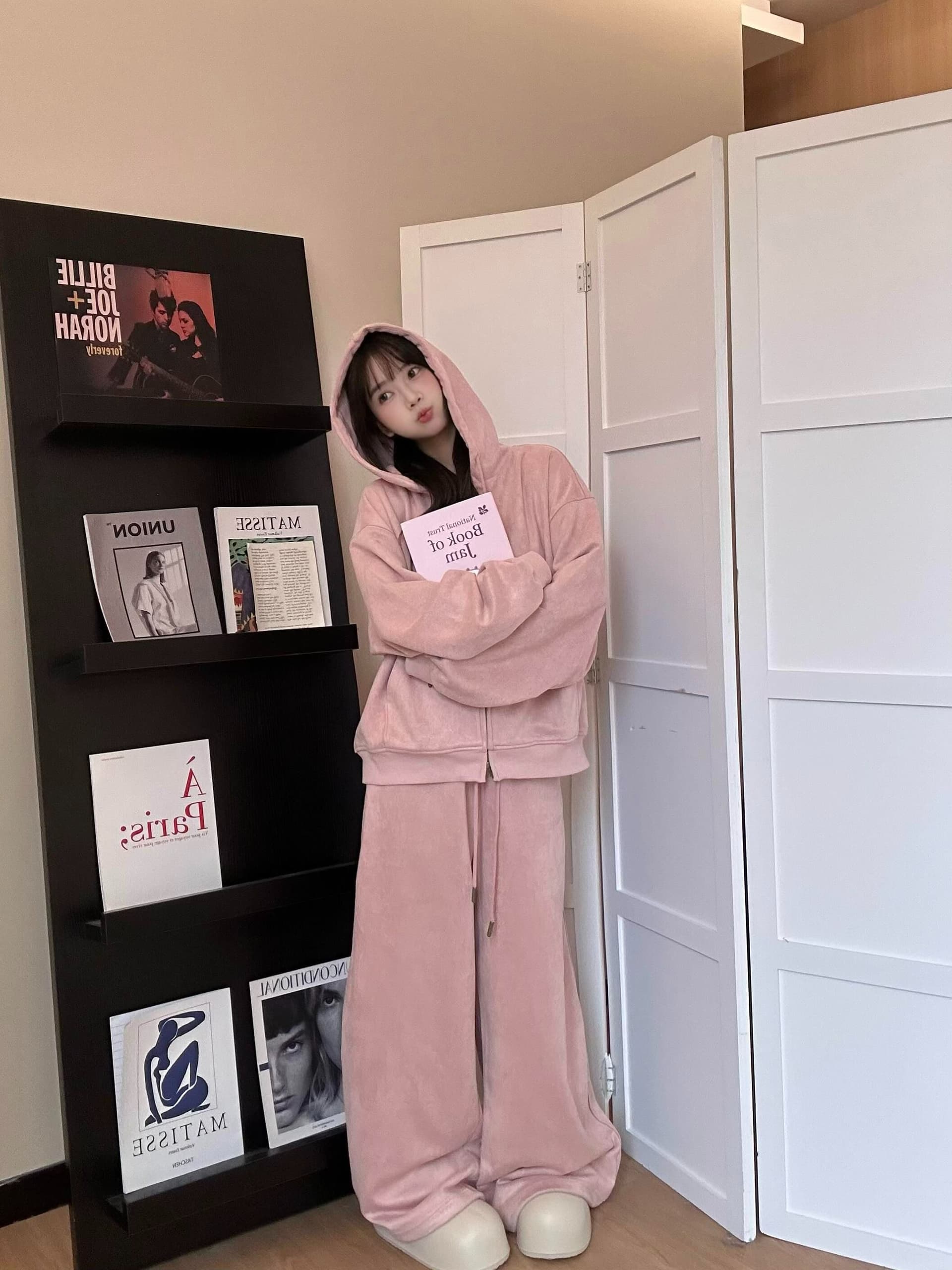 새로운 캐주얼 스포츠 슈트 봄 가을 슬림해 보이는 후드 한국 스타일 루즈핏 지퍼 오픈 가디건 긴 바지 후드티 투피스 슈트 상세 이미지 1