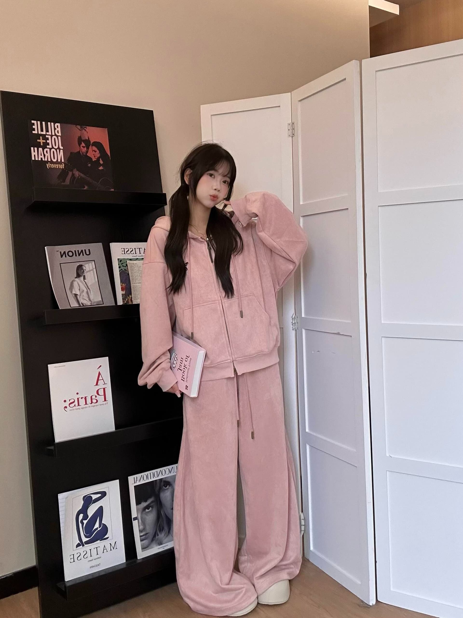 새로운 캐주얼 스포츠 슈트 봄 가을 슬림해 보이는 후드 한국 스타일 루즈핏 지퍼 오픈 가디건 긴 바지 후드티 투피스 슈트 상세 이미지 3